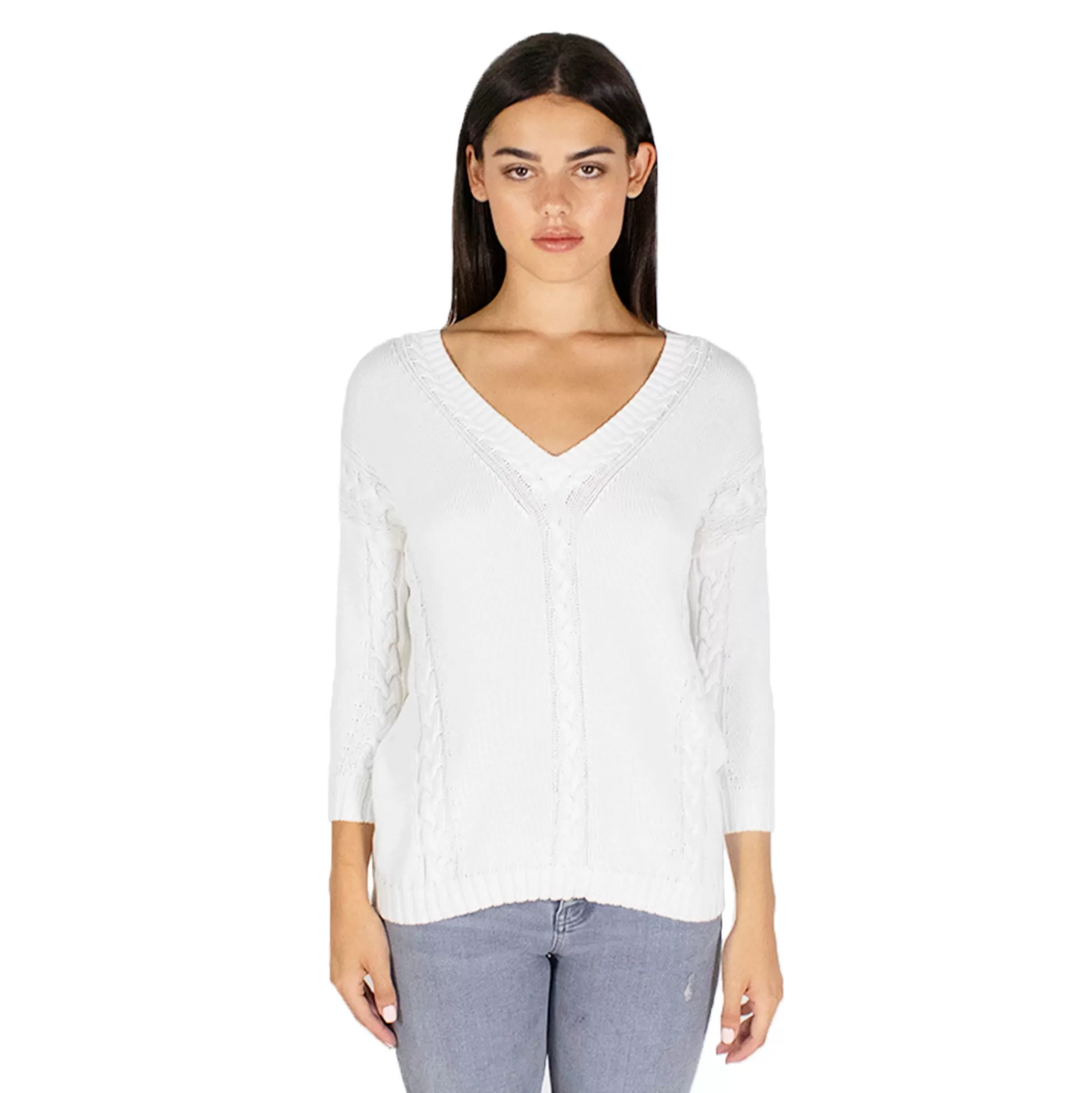 Autumn Cashmere Angled Cable V-Neck In Bleach White<Women Sweaters