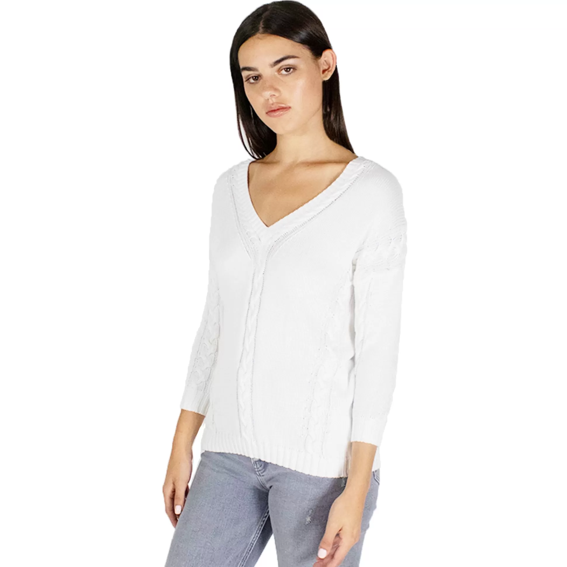 Autumn Cashmere Angled Cable V-Neck In Bleach White<Women Sweaters