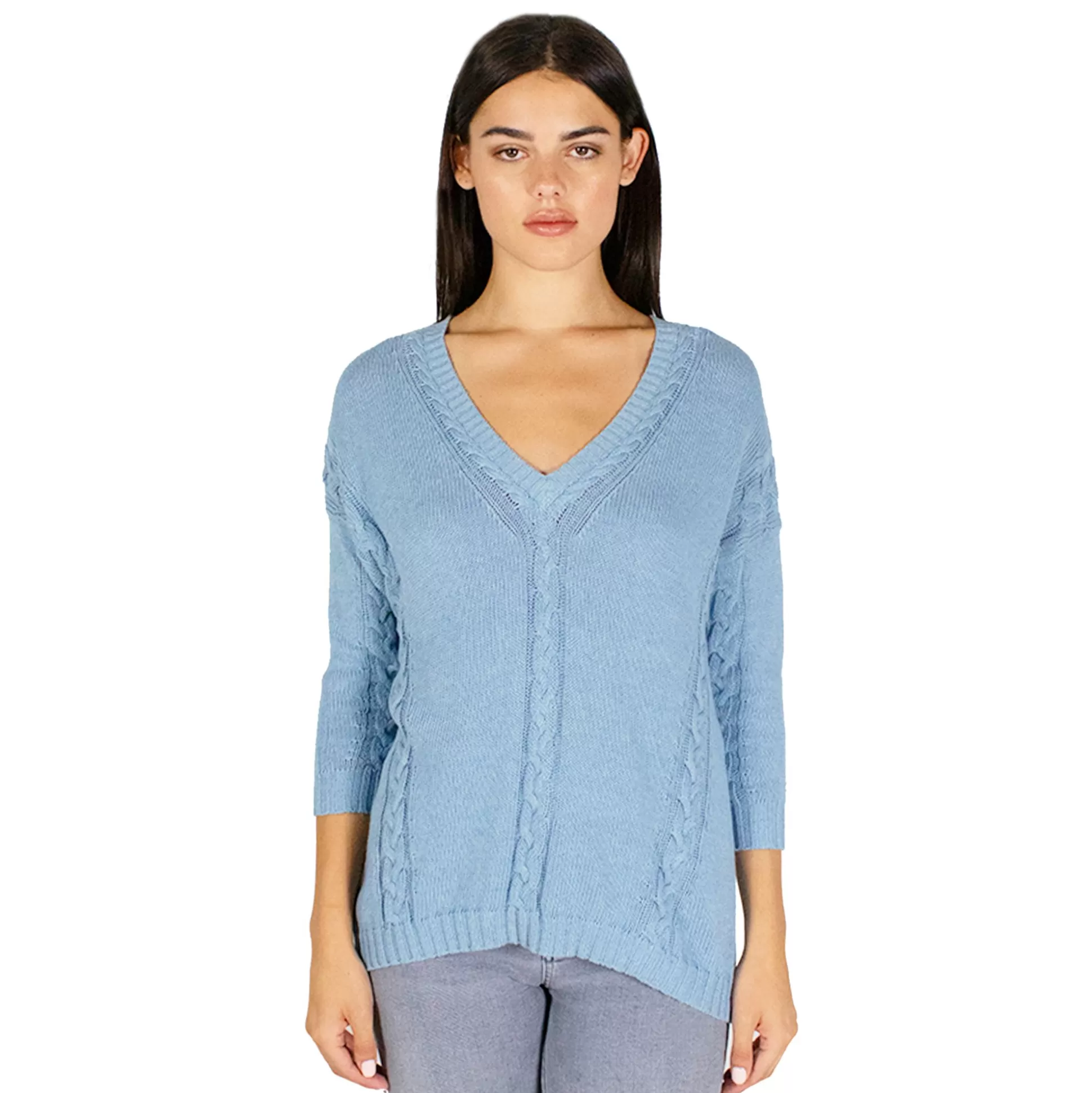 Autumn Cashmere Angled Cable V-Neck In Stonewash<Women Sweaters