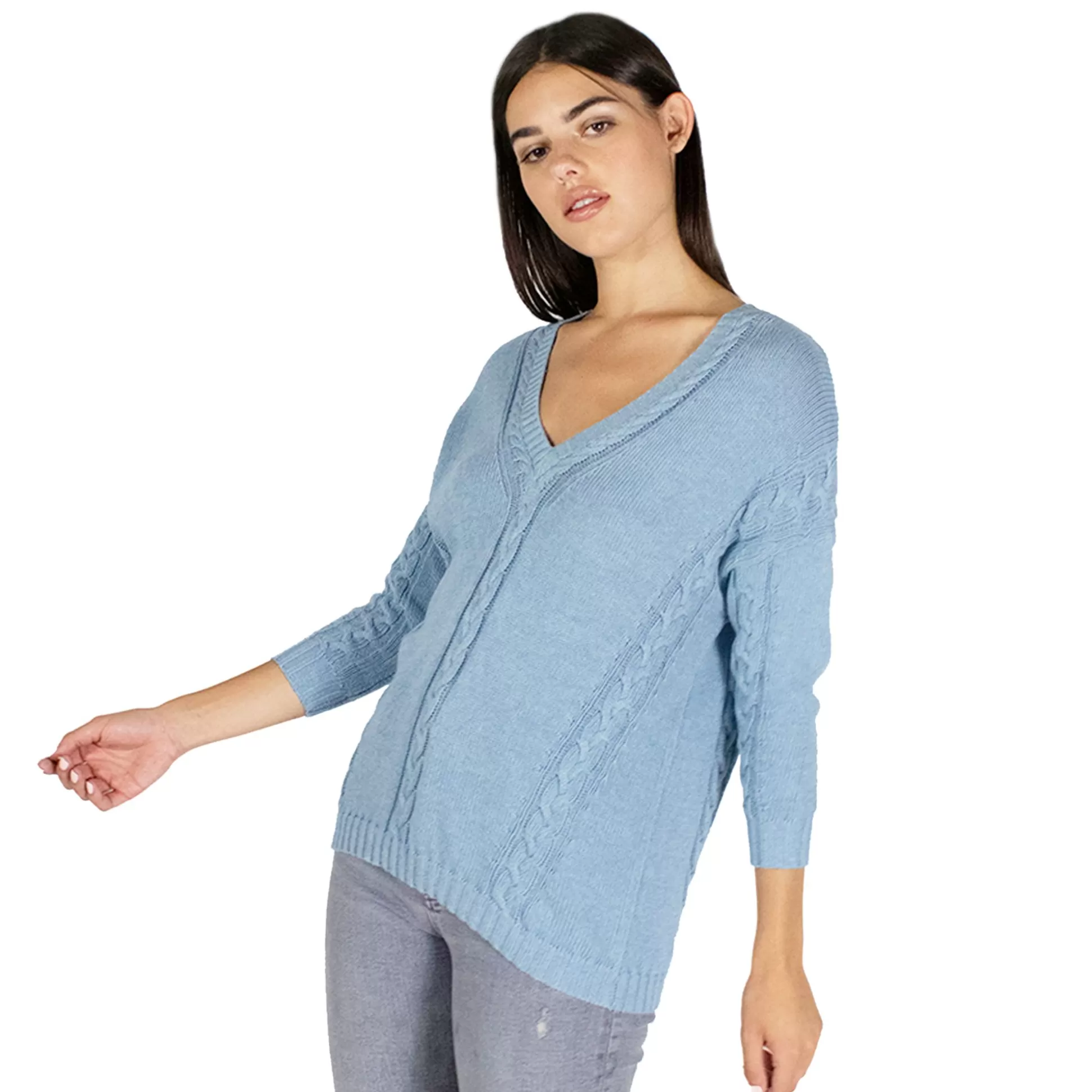 Autumn Cashmere Angled Cable V-Neck In Stonewash<Women Sweaters