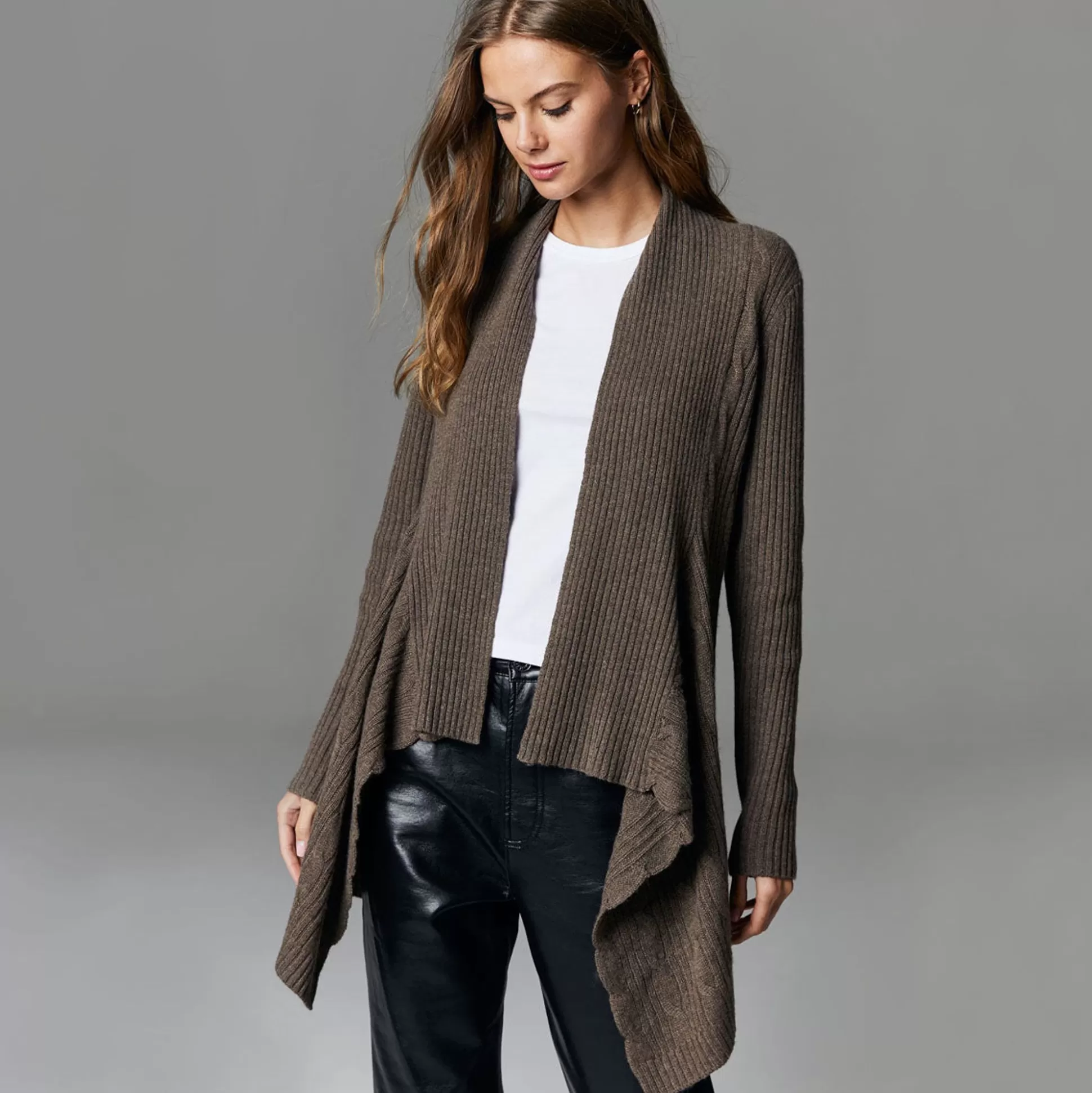 Autumn Cashmere Cable Drape In Driftwood<Women Cardigans