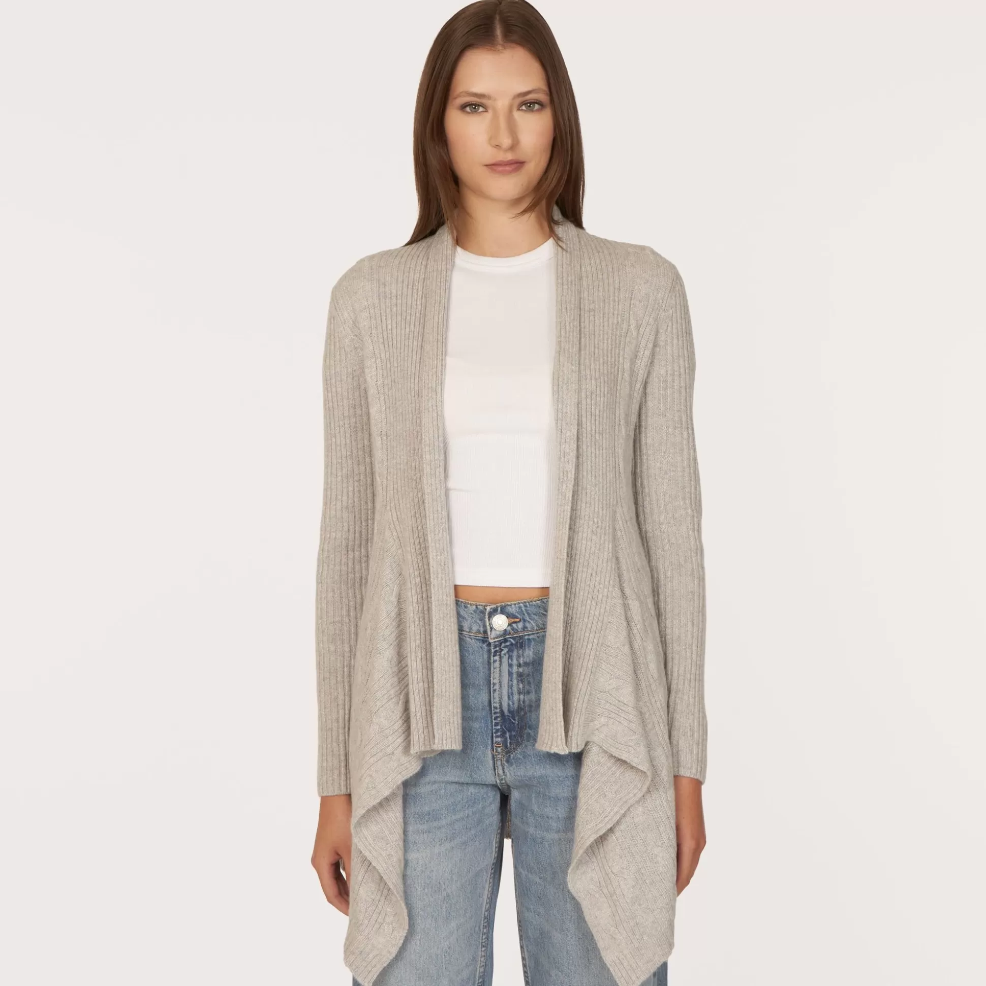 Autumn Cashmere Cable Drape In Pearl<Women Cardigans