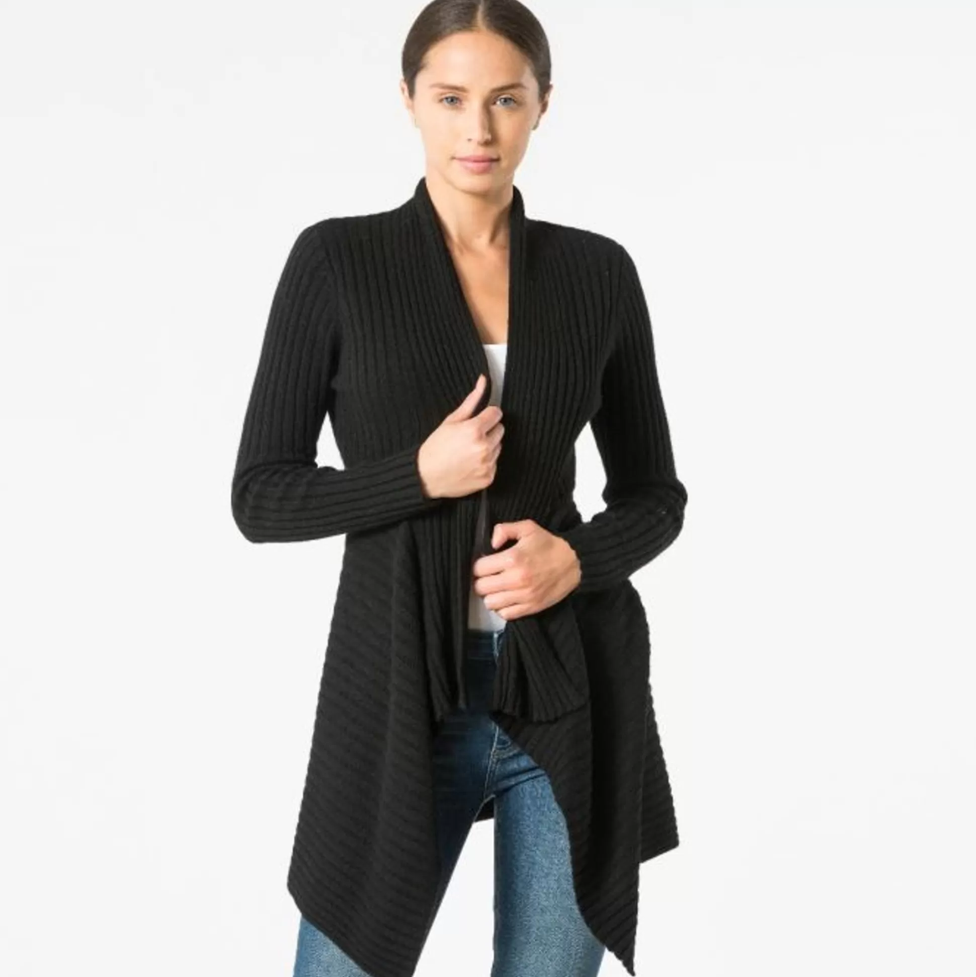 Autumn Cashmere Cashmere Rib Drape In Ebony Black<Women Cardigans