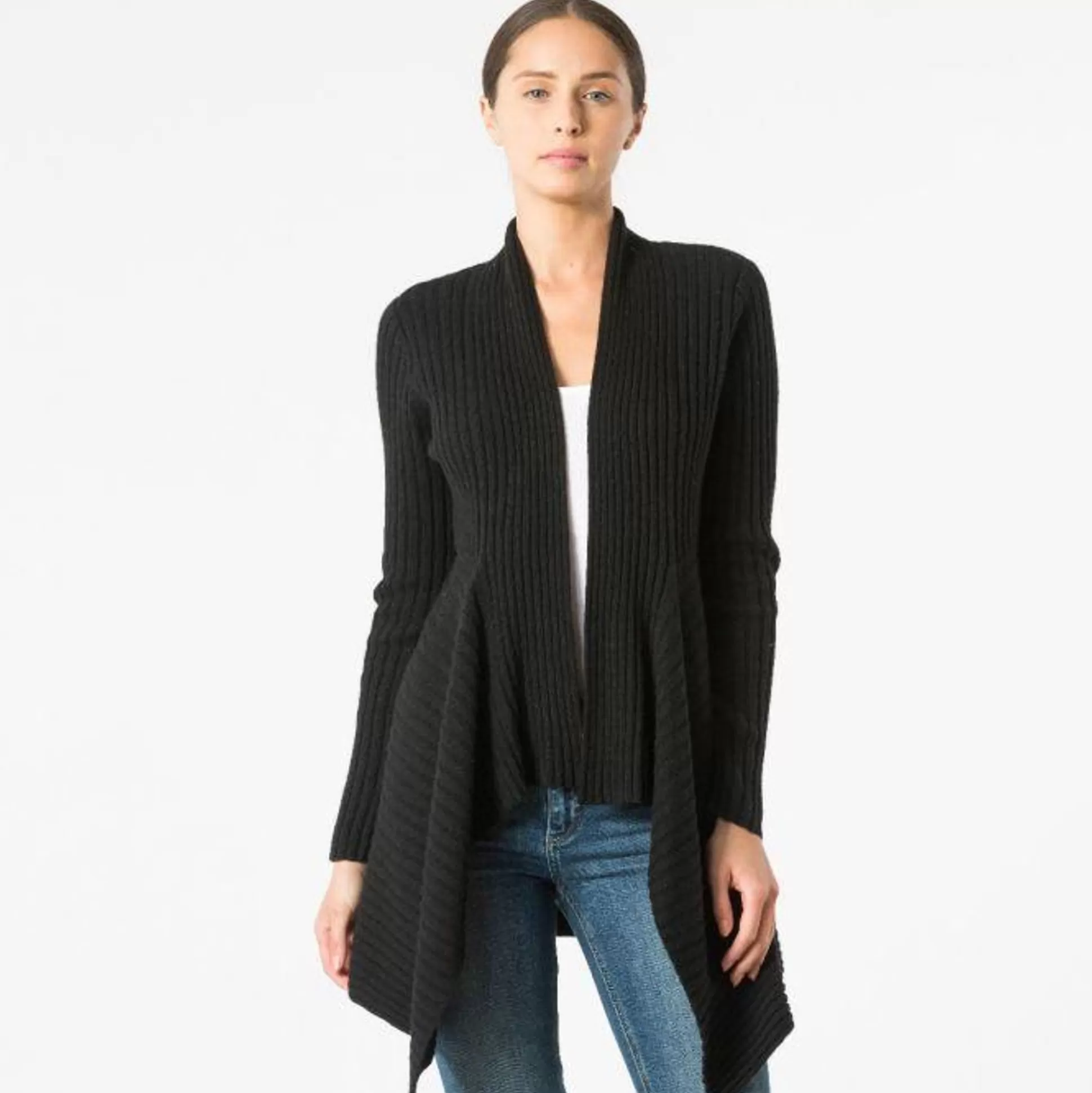 Autumn Cashmere Cashmere Rib Drape In Ebony Black<Women Cardigans