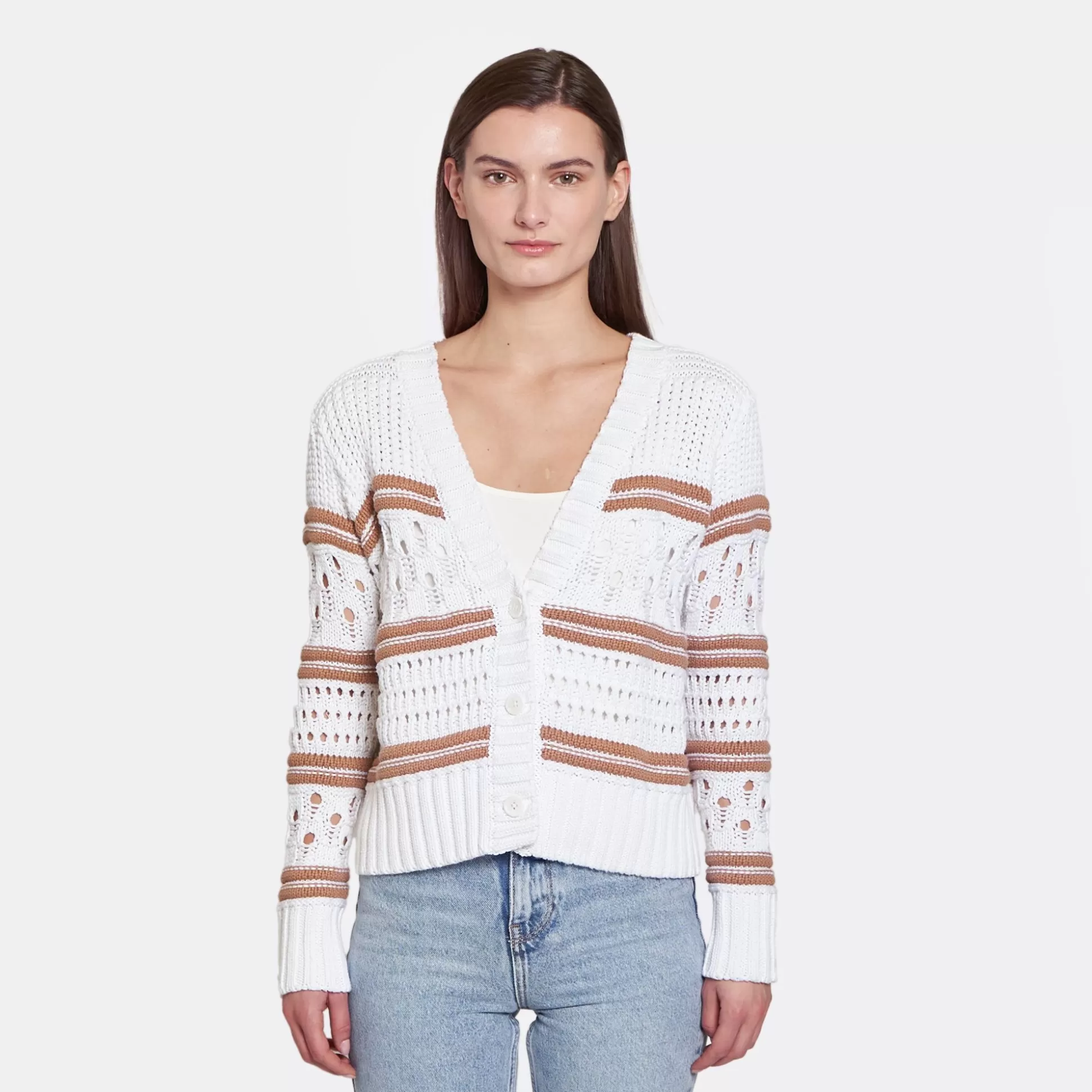 Autumn Cashmere Chunky Multi Stitch Cardigan In Bleach White/Wicker<Women Cardigans