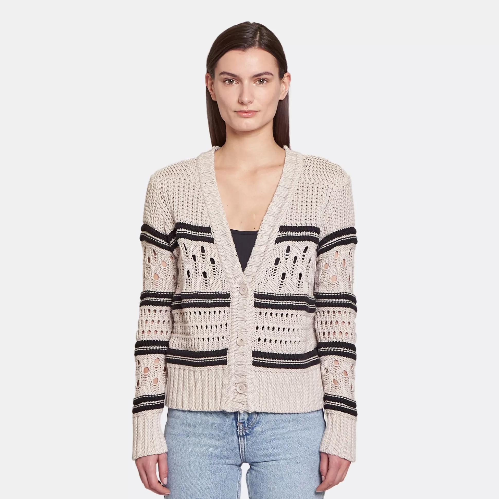 Autumn Cashmere Chunky Multi Stitch Cardigan In Sand Dollar/Black<Women Cardigans