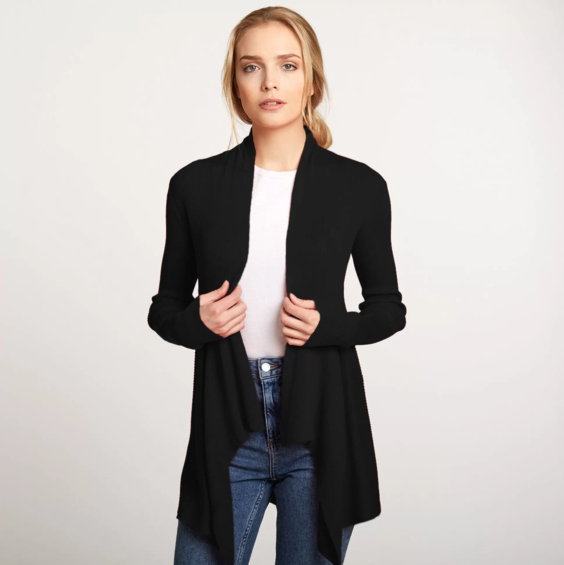 Autumn Cashmere Cotton Rib Drape In Black<Women Cardigans