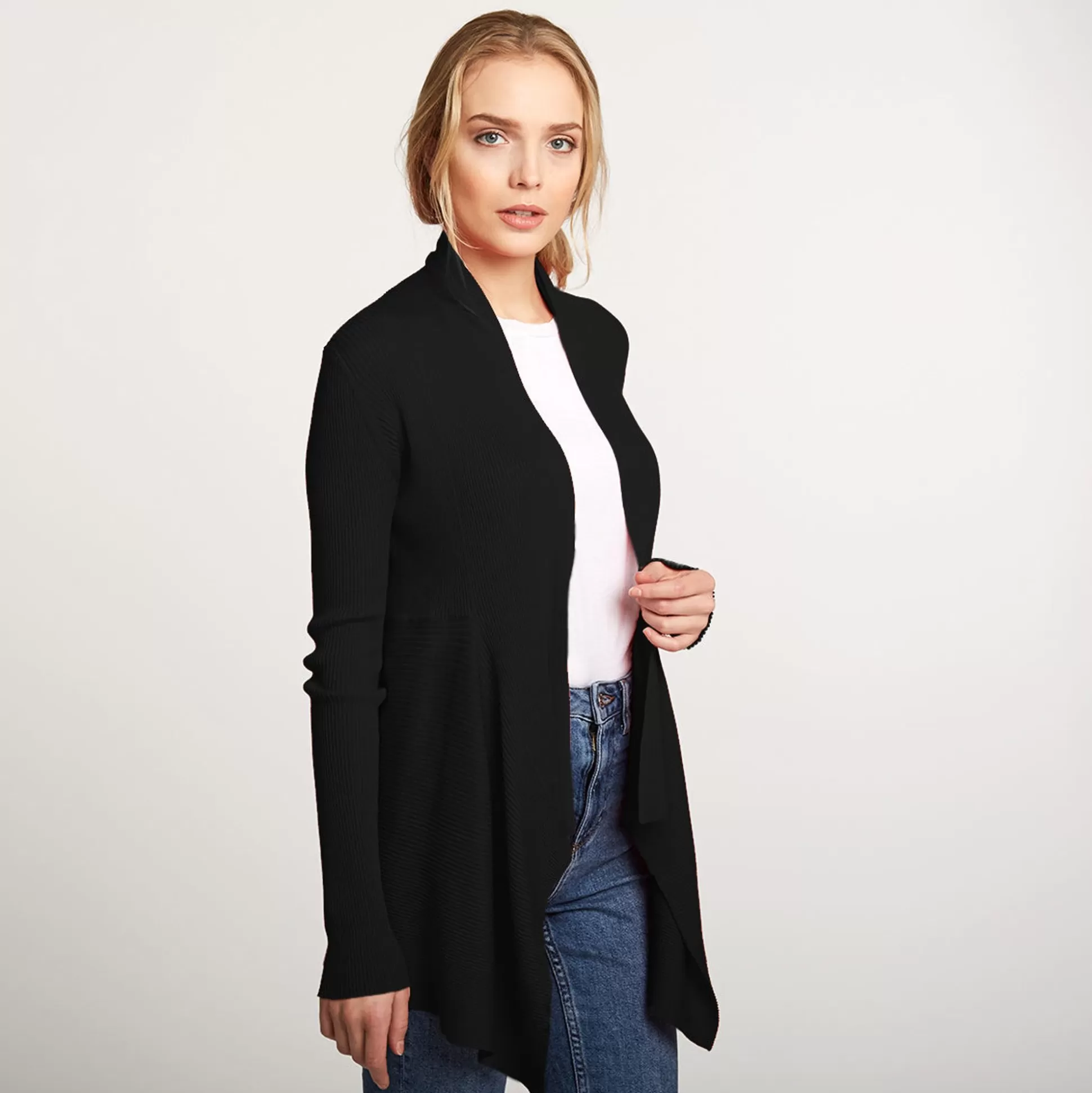 Autumn Cashmere Cotton Rib Drape In Black<Women Cardigans