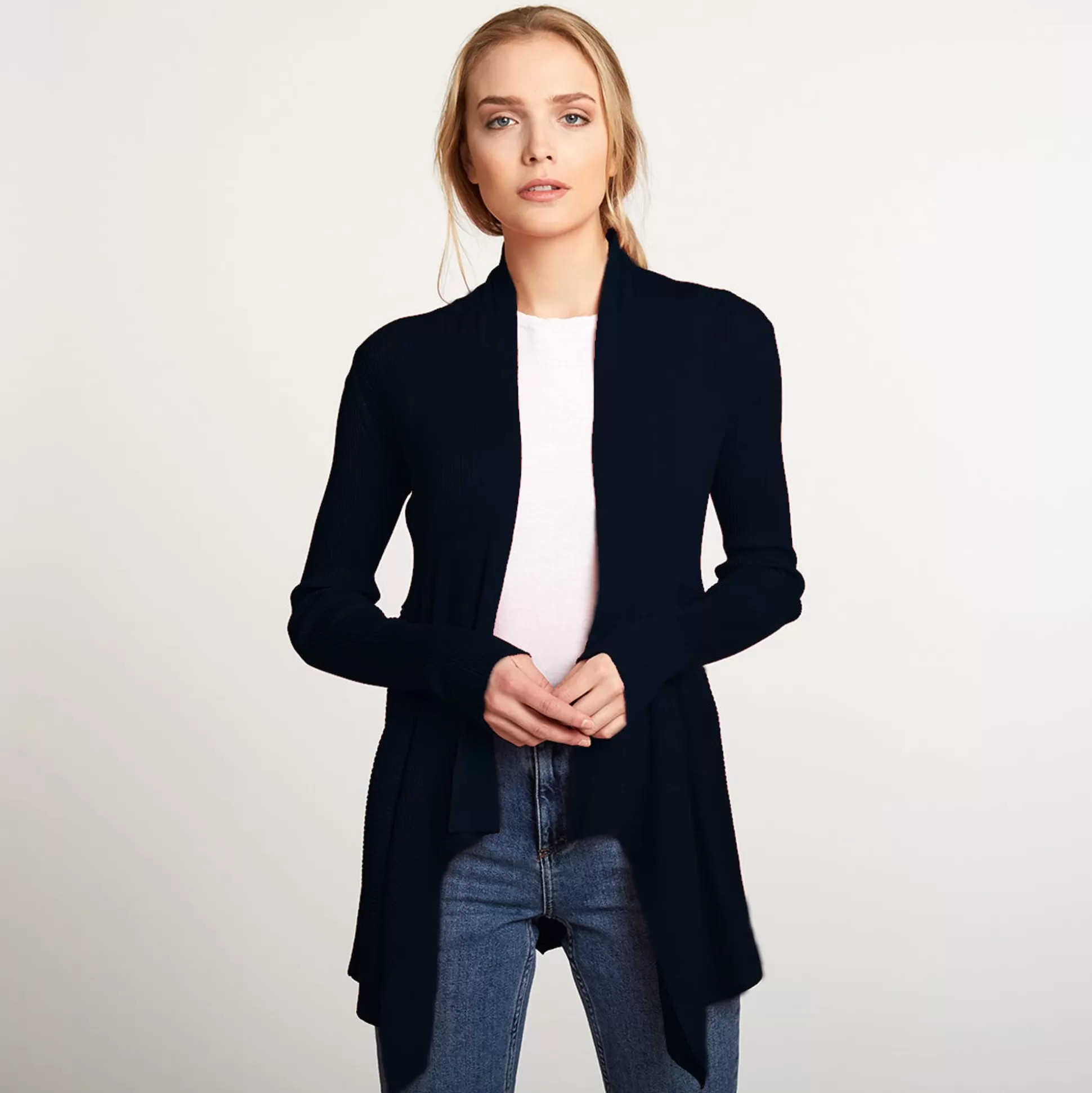 Autumn Cashmere Cotton Rib Drape In Navy<Women Cardigans