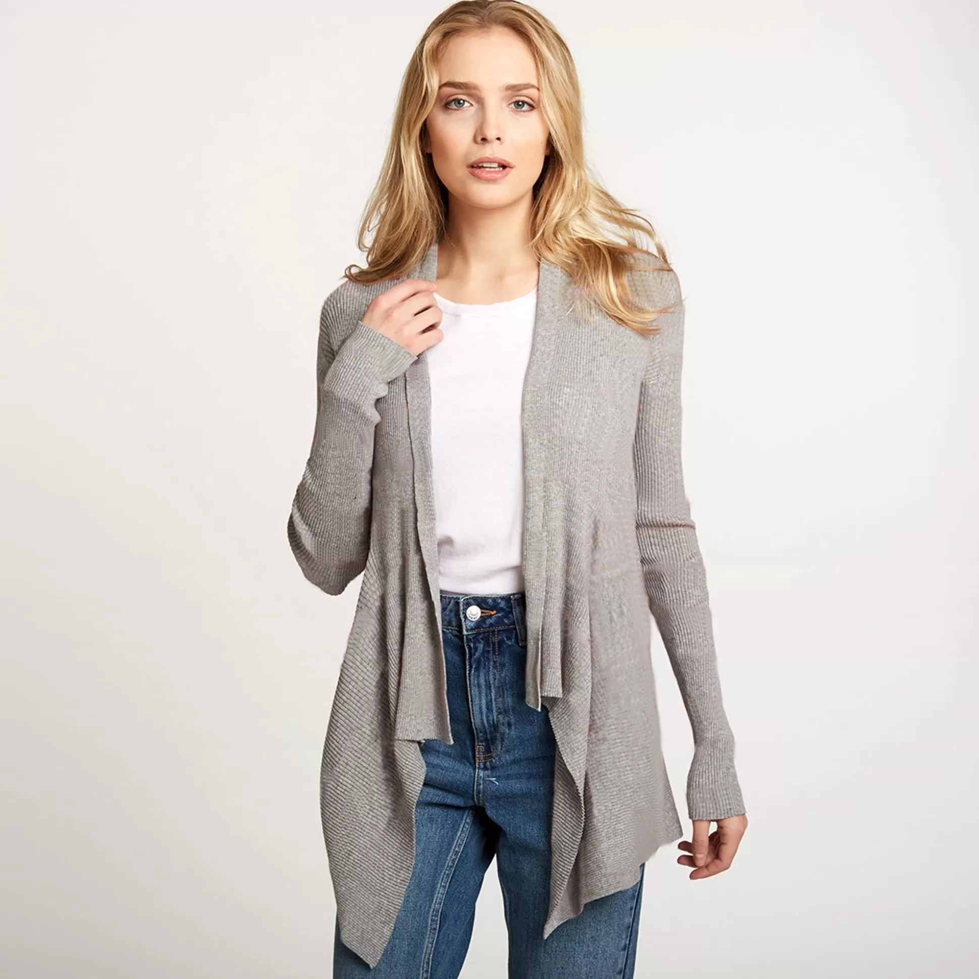 Autumn Cashmere Cotton Rib Drape In Sweatshirt Gray<Women Cardigans