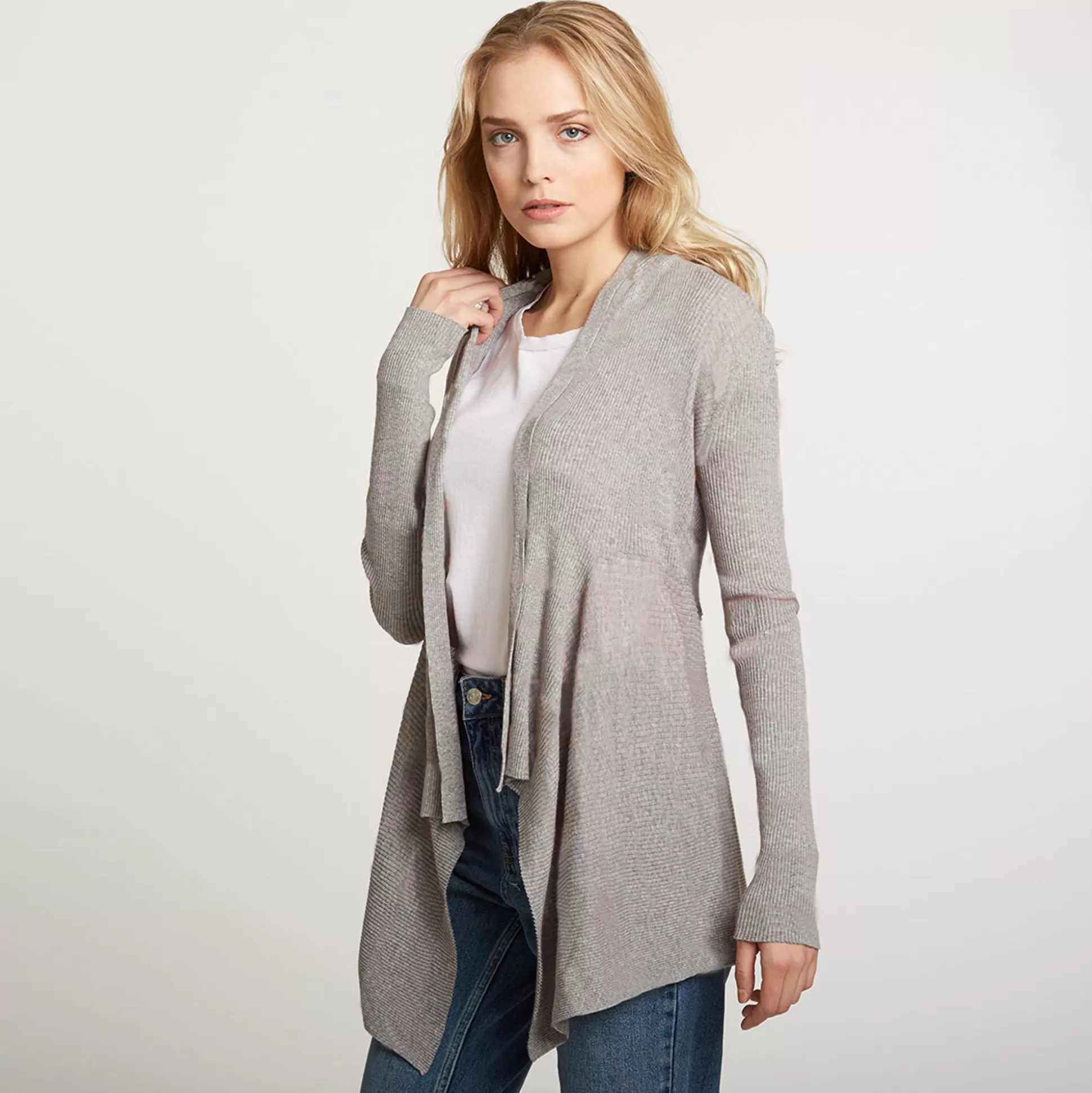 Autumn Cashmere Cotton Rib Drape In Sweatshirt Gray<Women Cardigans