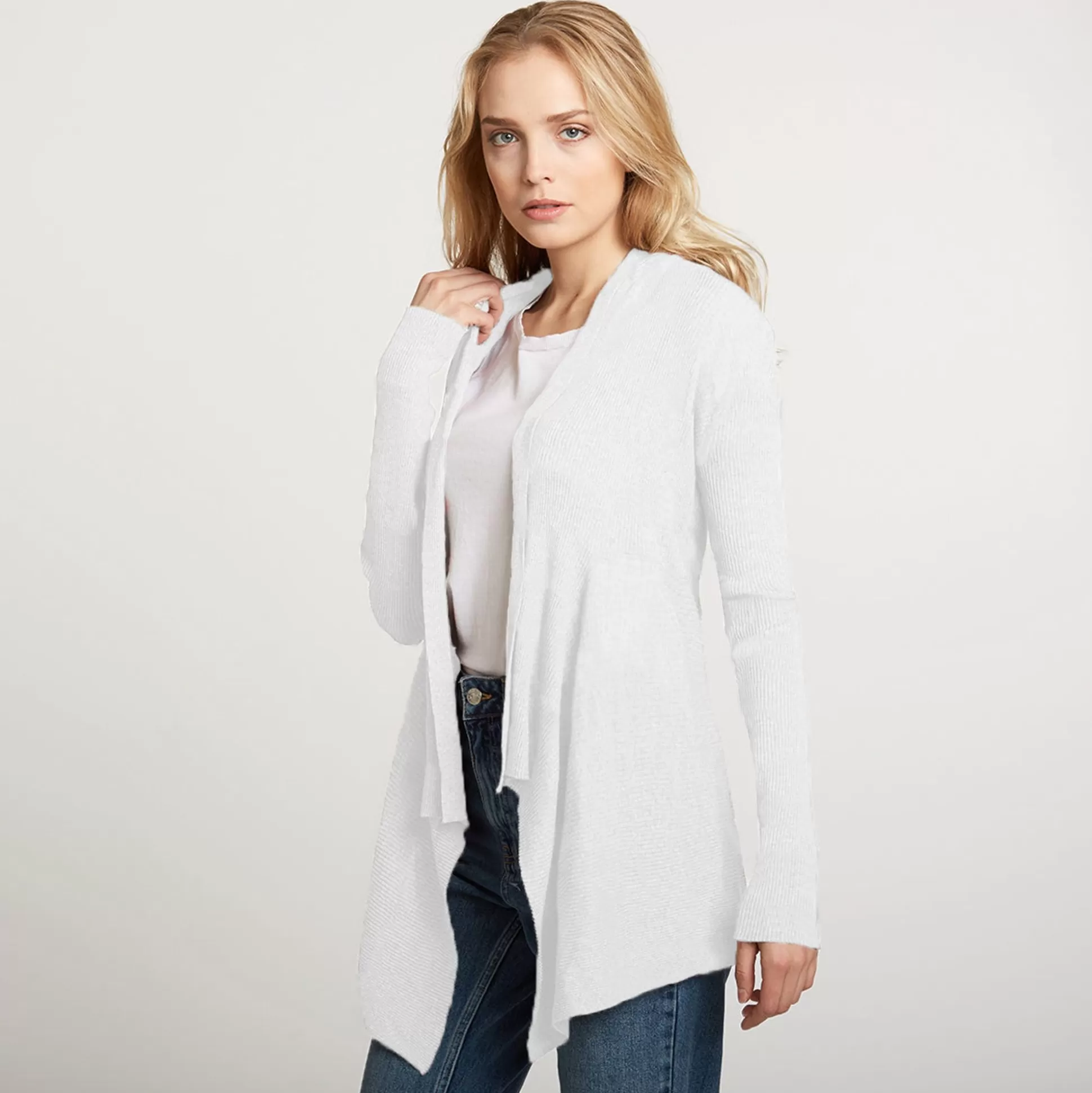 Autumn Cashmere Cotton Rib Drape In White<Women Cardigans