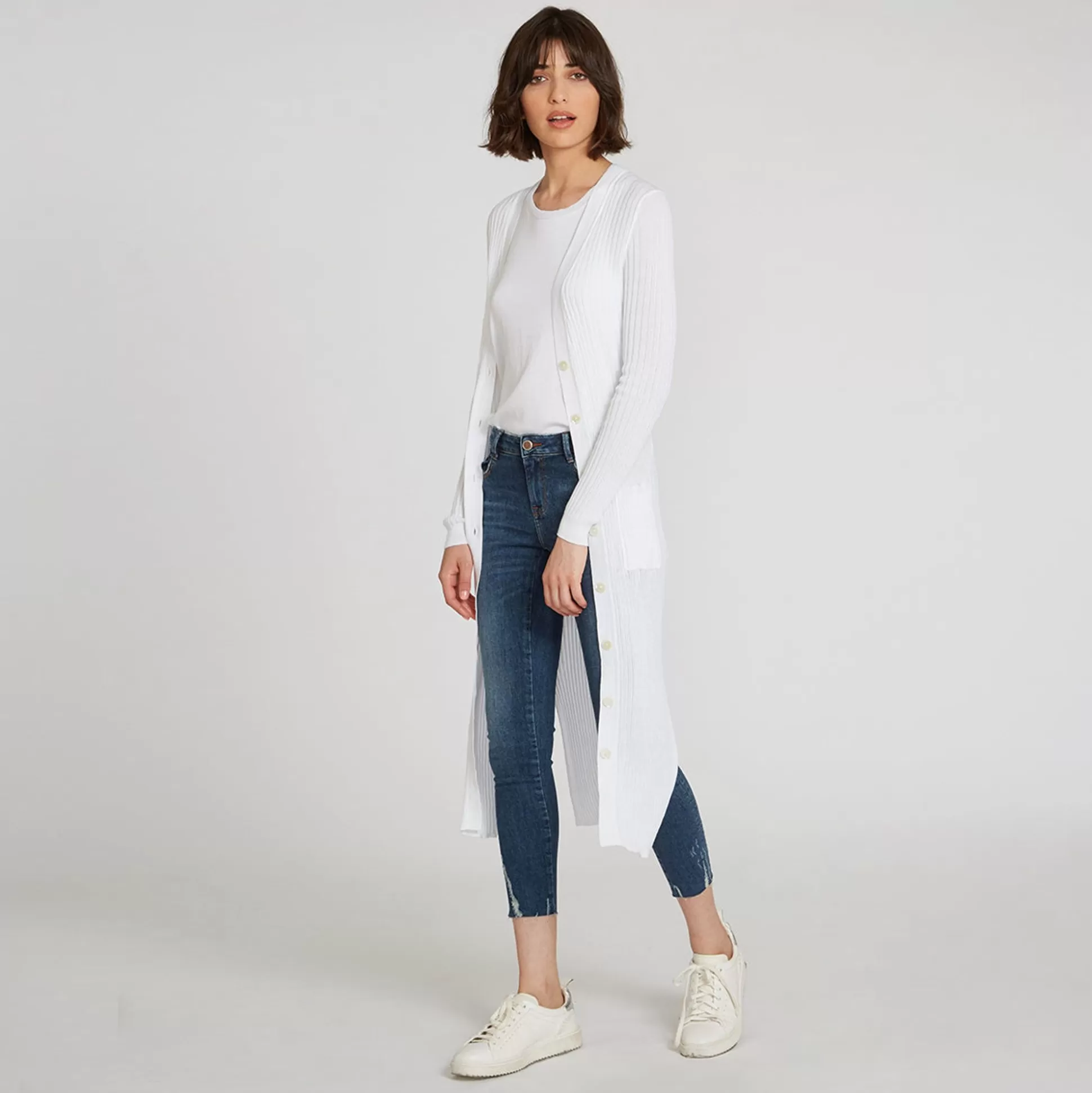 Autumn Cashmere Cotton Rib Maxi Cardigan In Bleach White<Women Cardigans