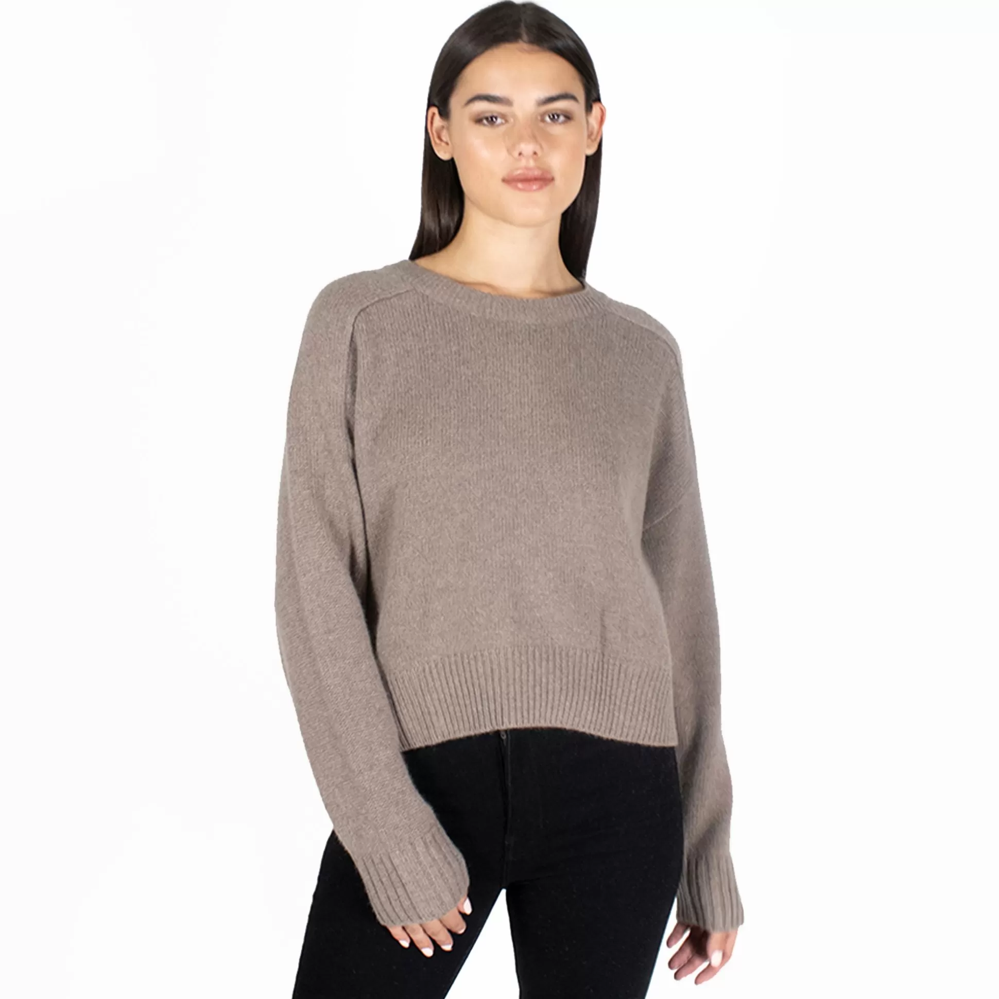 Autumn Cashmere Cropped Boxy Crew Back Yoke In Bark<Women Sweaters