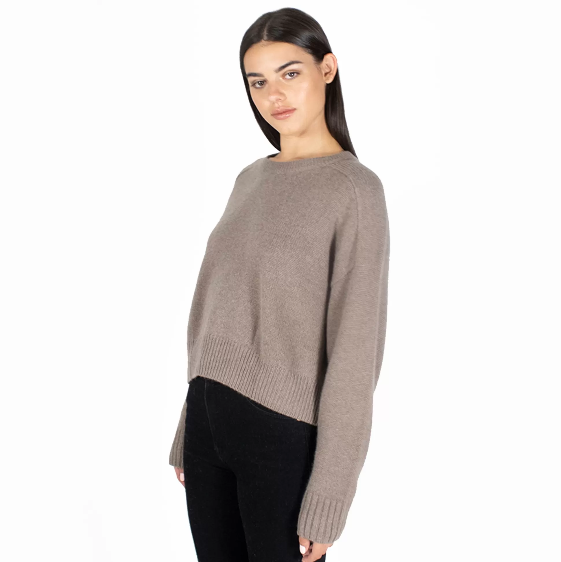 Autumn Cashmere Cropped Boxy Crew Back Yoke In Bark<Women Sweaters