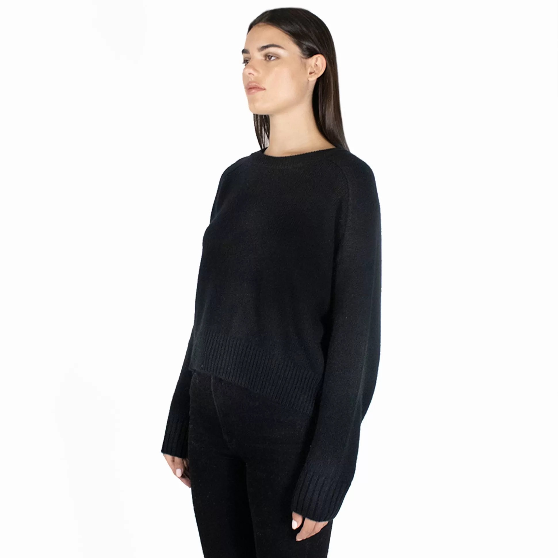 Autumn Cashmere Cropped Boxy Crew Back Yoke In Ebony<Women Sweaters