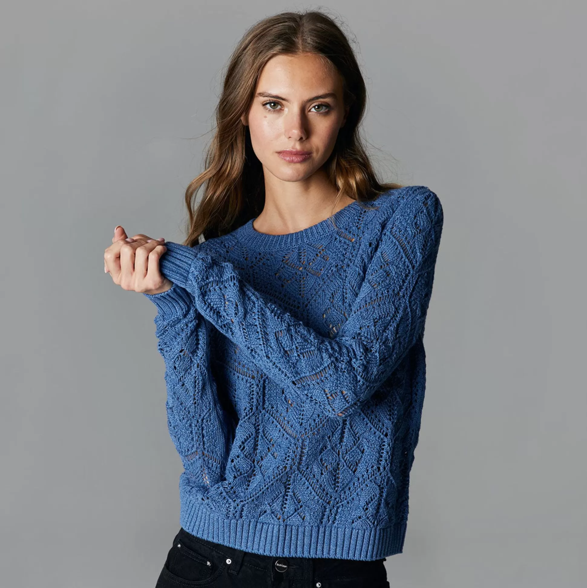 Autumn Cashmere Diamond Stitch Open Pointelle Crew<Women Sweaters