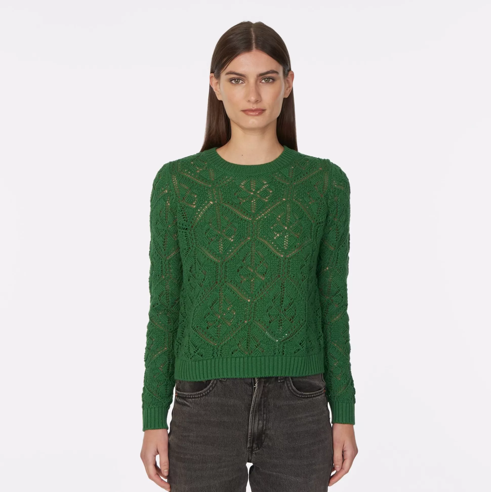 Autumn Cashmere Diamond Stitch Open Pointelle Crew<Women Sweaters