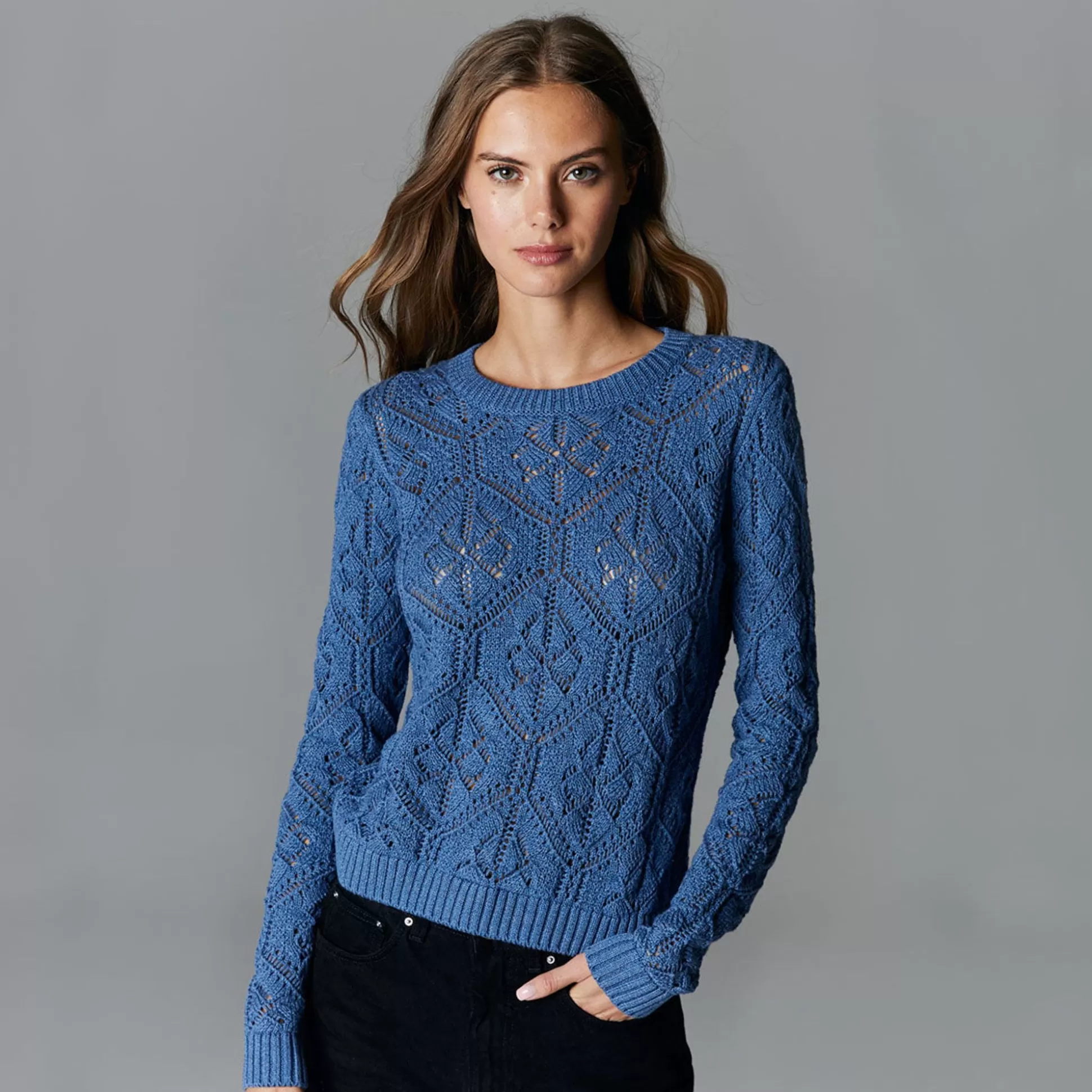 Autumn Cashmere Diamond Stitch Open Pointelle Crew<Women Sweaters