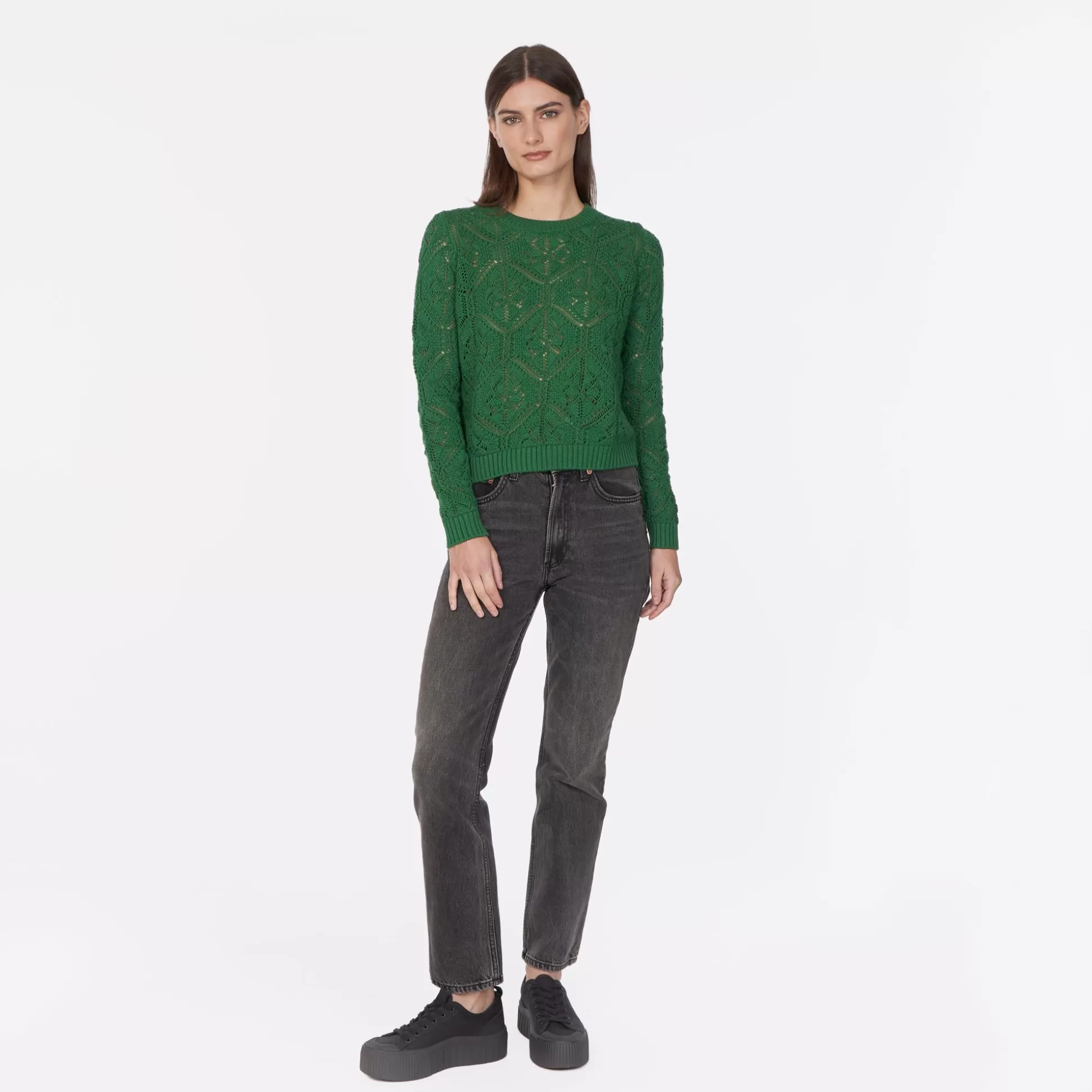 Autumn Cashmere Diamond Stitch Open Pointelle Crew<Women Sweaters