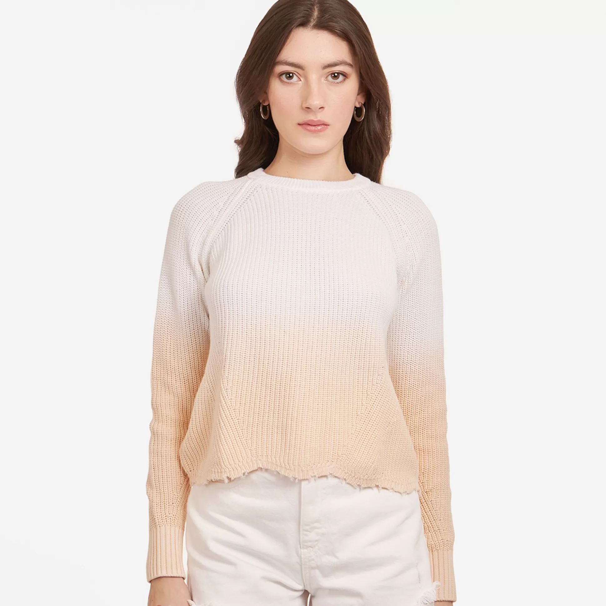 Autumn Cashmere Dip Dye Scallop Shaker Crew In Bleach White/Latte<Women Sweaters