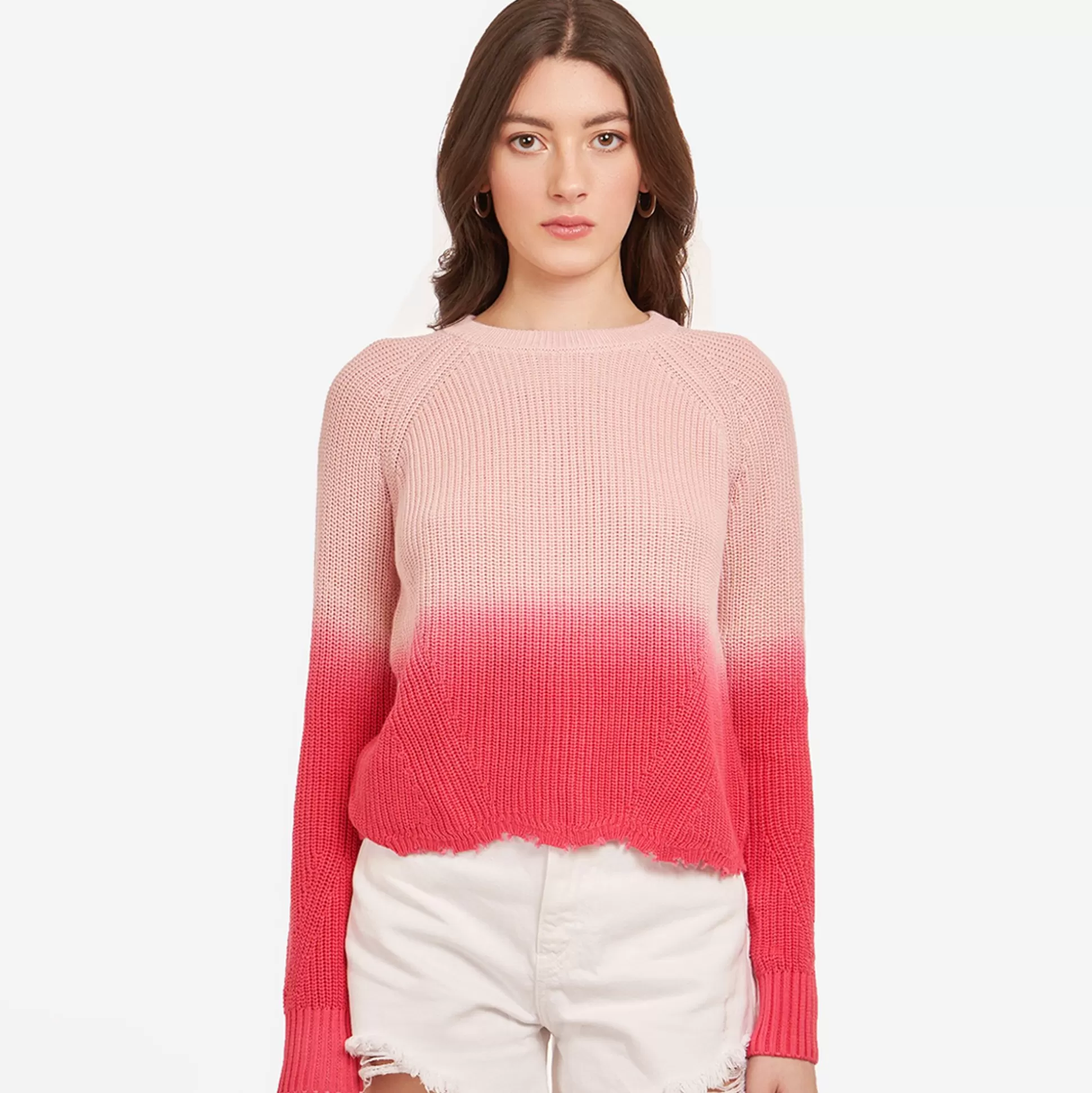 Autumn Cashmere Dip Dye Scallop Shaker Crew In Pink Rose<Women Sweaters