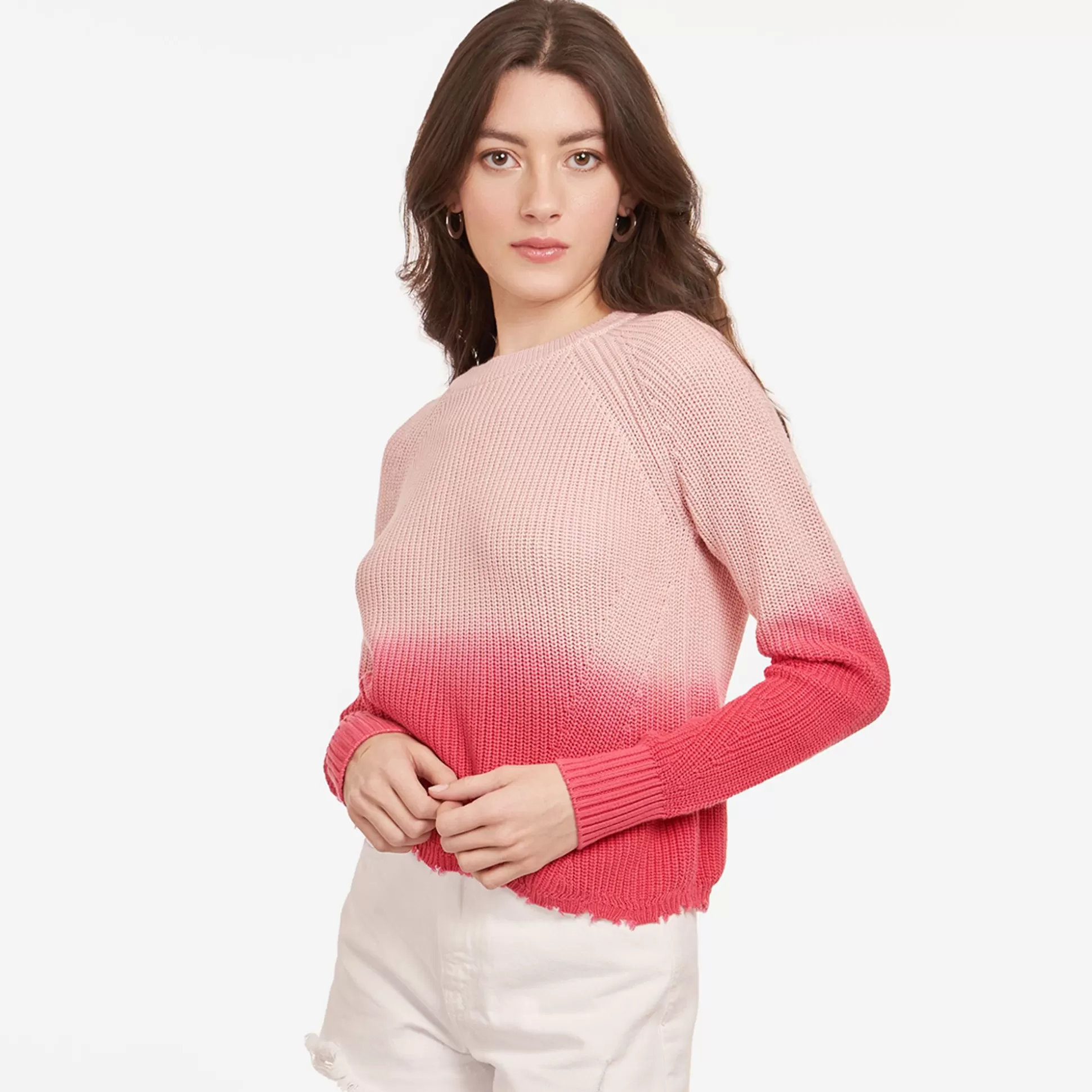 Autumn Cashmere Dip Dye Scallop Shaker Crew In Pink Rose<Women Sweaters