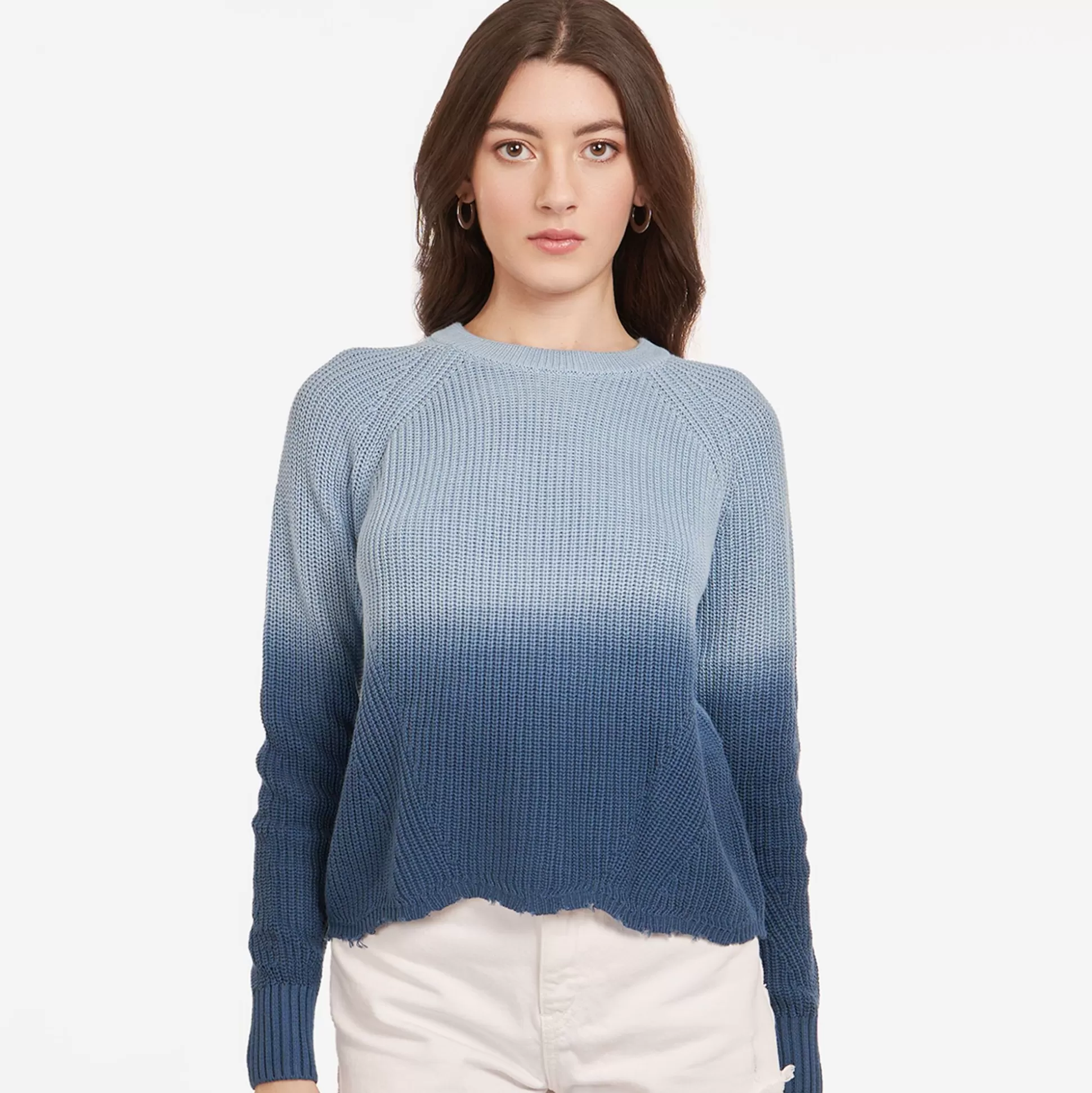 Autumn Cashmere Dip Dye Scallop Shaker Crew In Sky Navy Blue<Women Sweaters