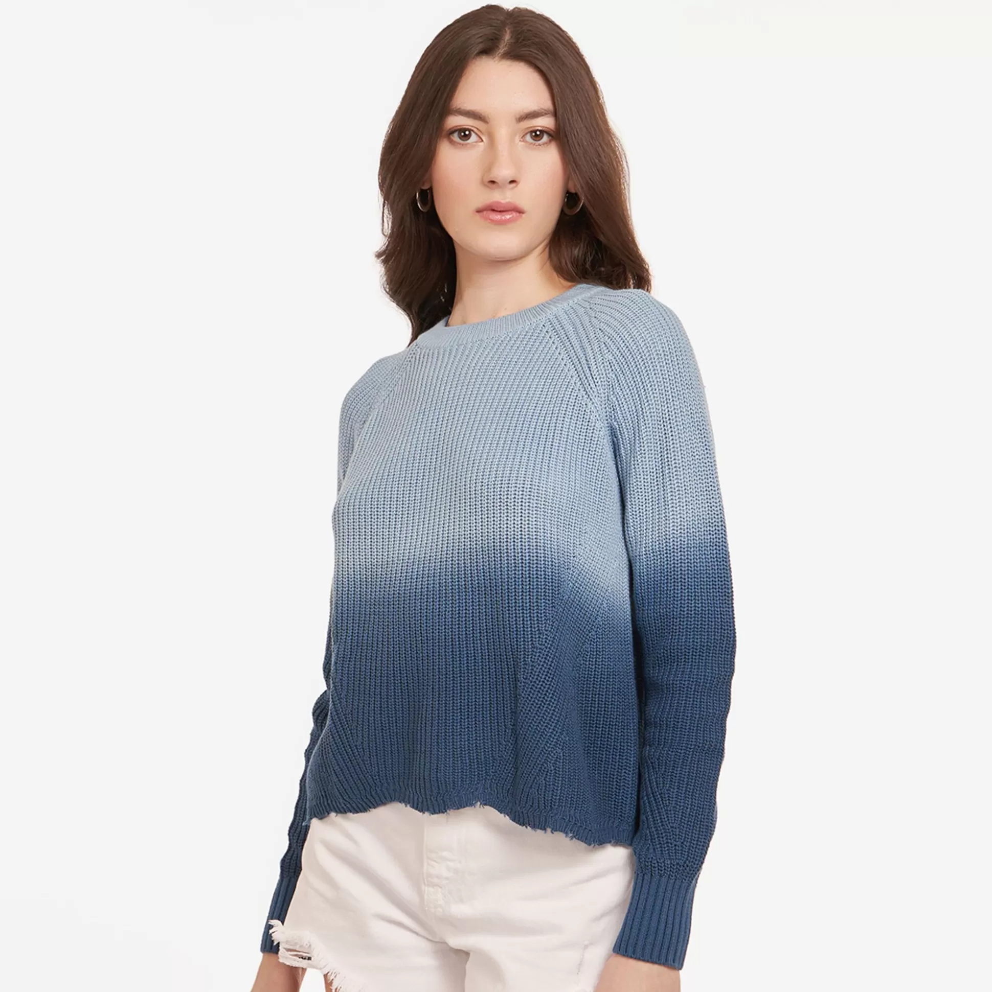 Autumn Cashmere Dip Dye Scallop Shaker Crew In Sky Navy Blue<Women Sweaters