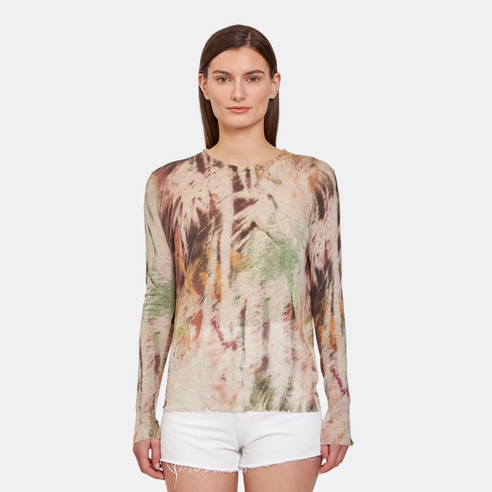 Autumn Cashmere Distressed Crew W/ Abstract Palm Print In Neutral Combo<Women Sweaters