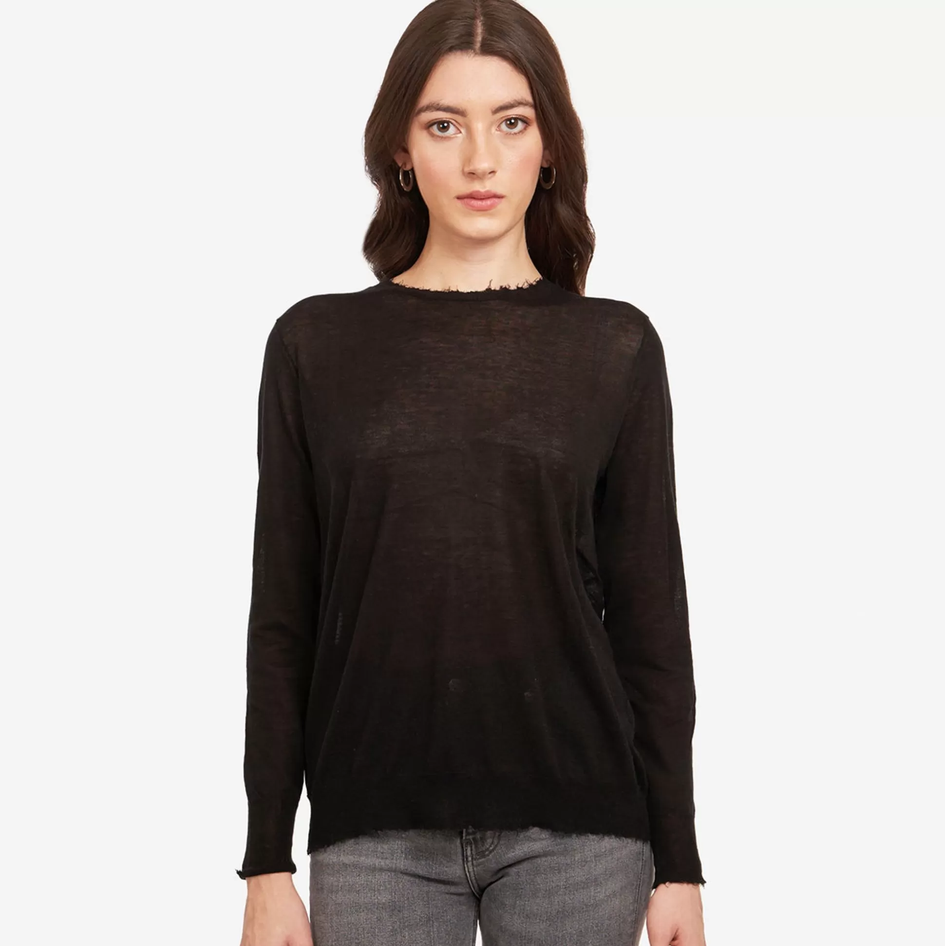 Autumn Cashmere Distressed Edge Crew In Black<Women Sweaters