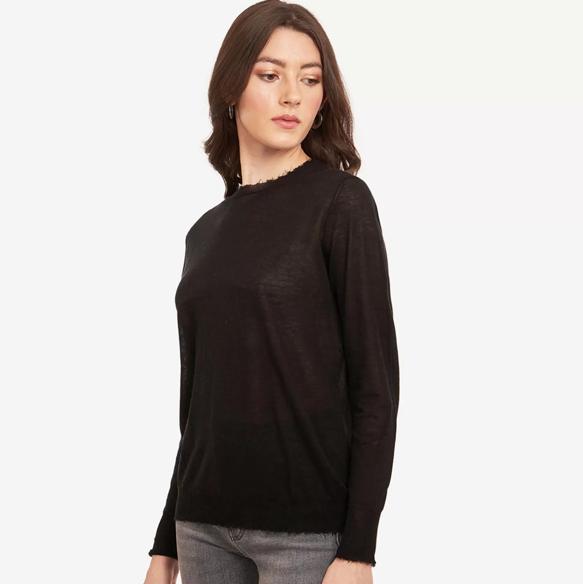 Autumn Cashmere Distressed Edge Crew In Black<Women Sweaters