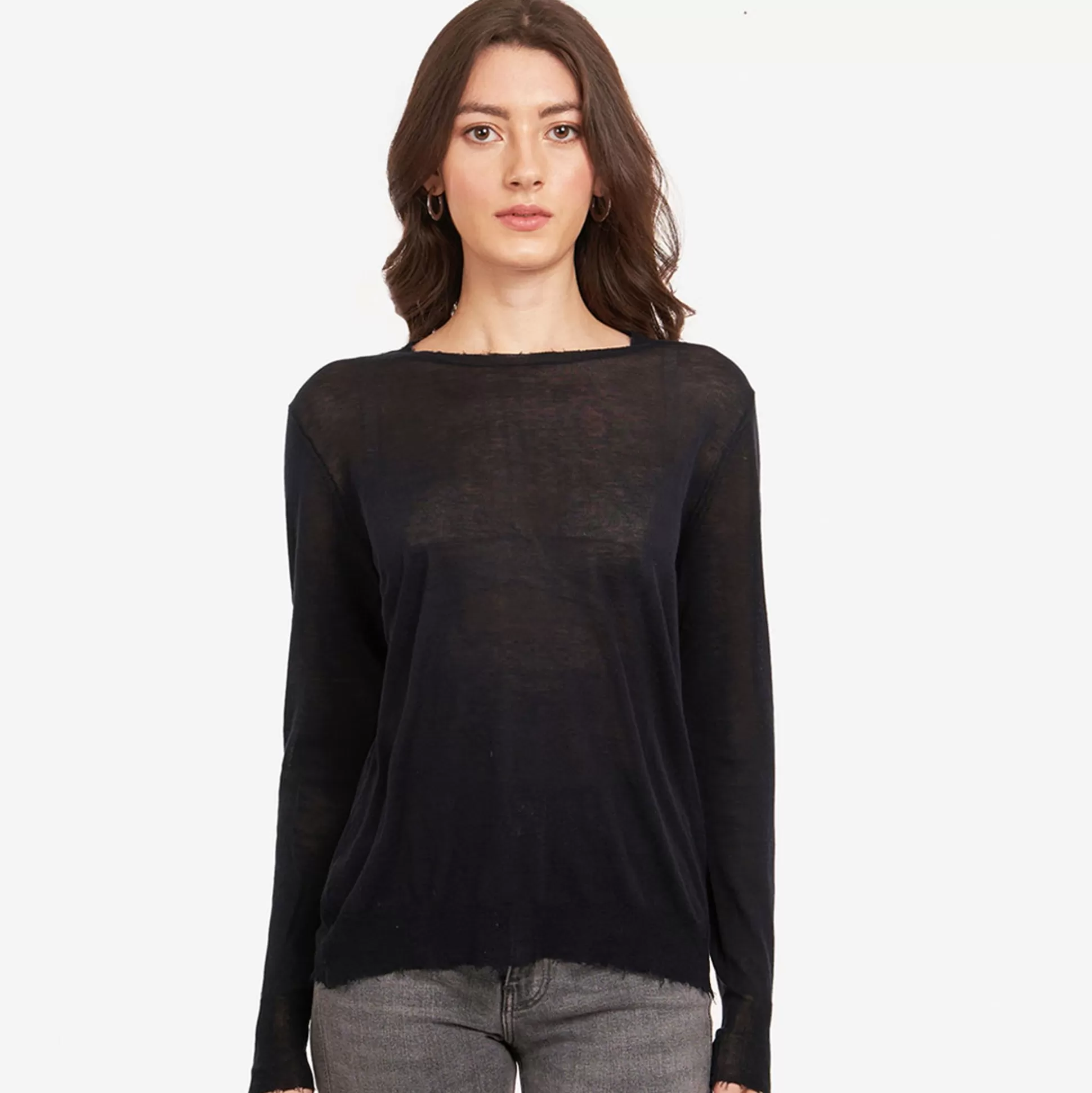 Autumn Cashmere Distressed Edge Crew In Navy Blue<Women Sweaters