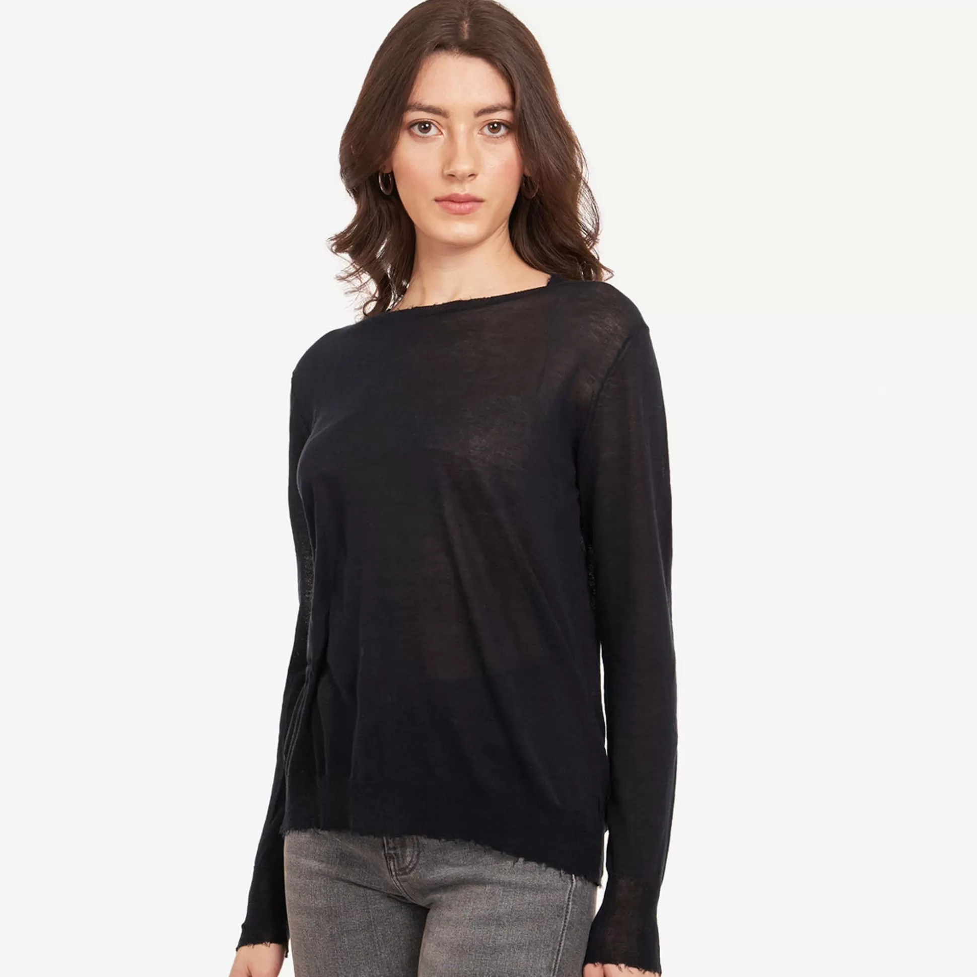 Autumn Cashmere Distressed Edge Crew In Navy Blue<Women Sweaters