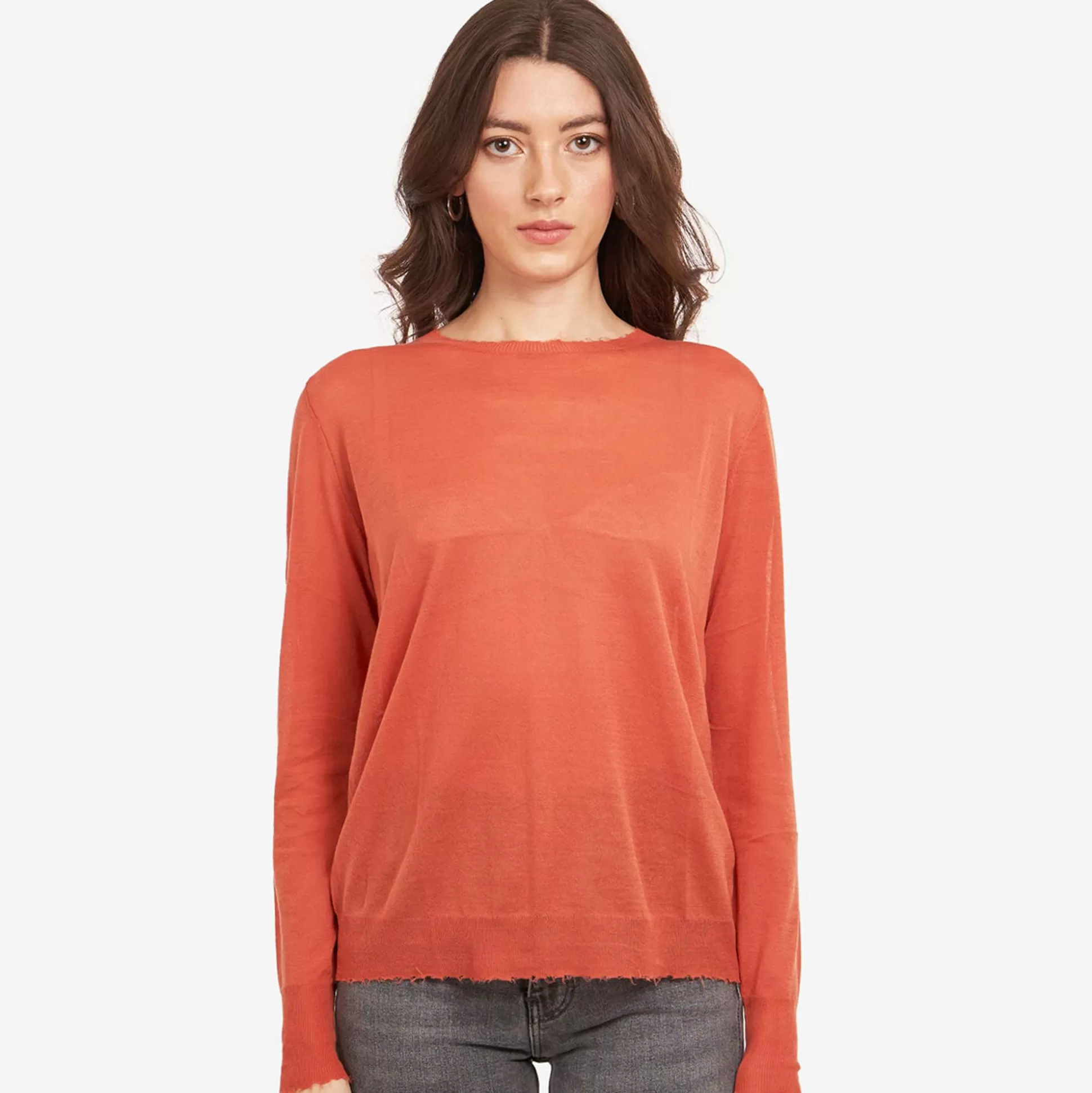 Autumn Cashmere Distressed Edge Crew In Papaya<Women Sweaters