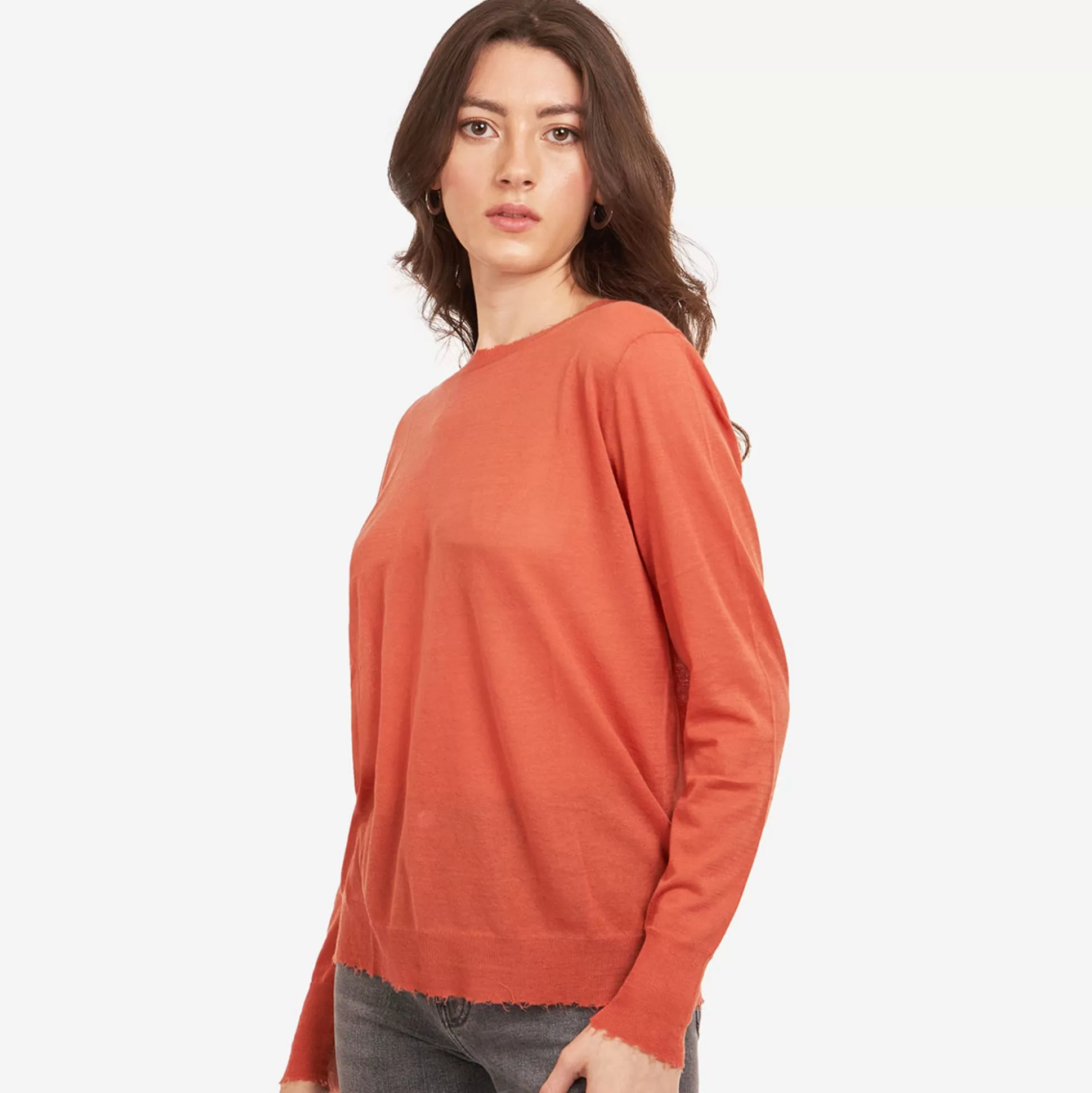 Autumn Cashmere Distressed Edge Crew In Papaya<Women Sweaters