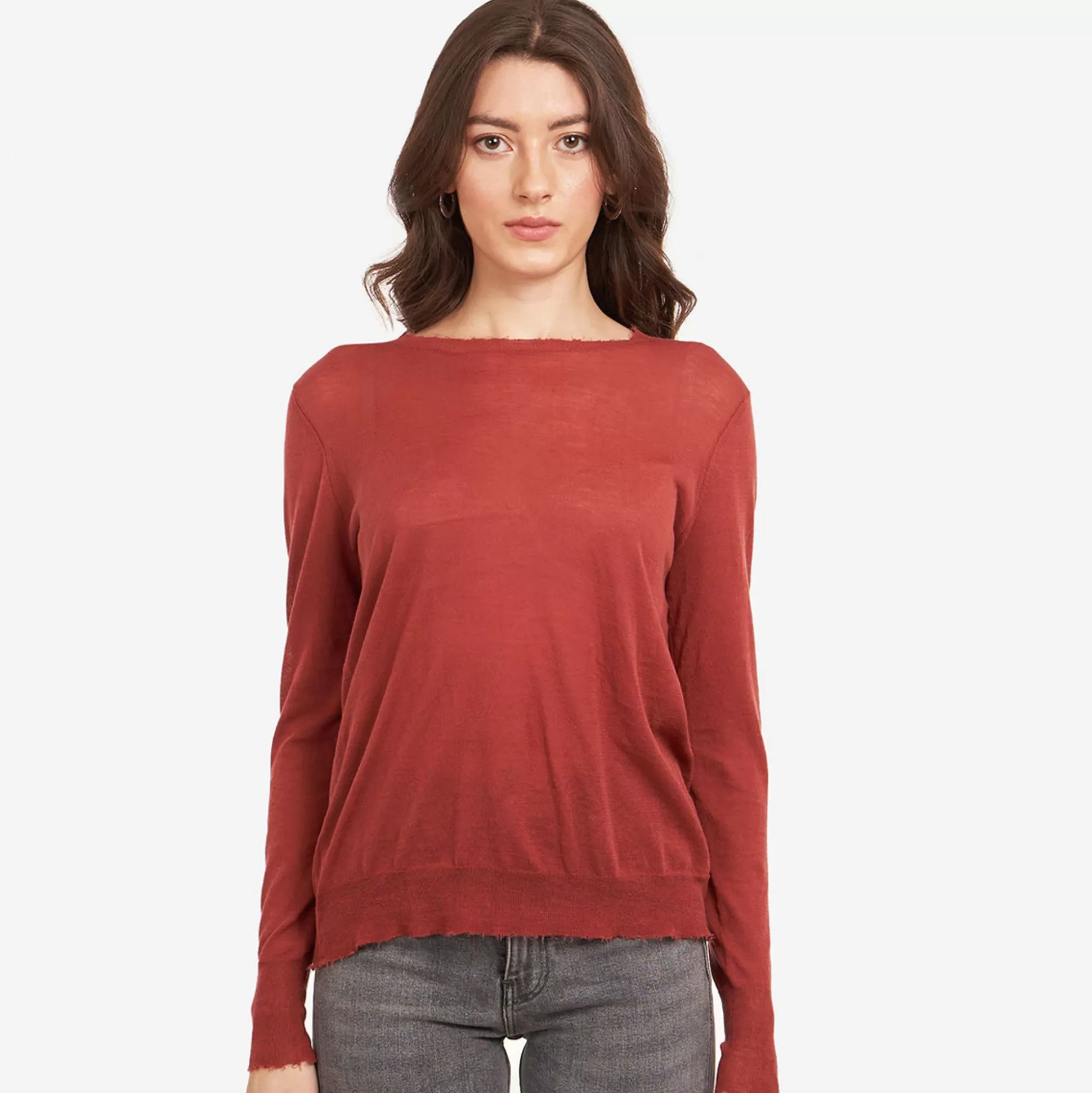 Autumn Cashmere Distressed Edge Crew In Sienna<Women Sweaters