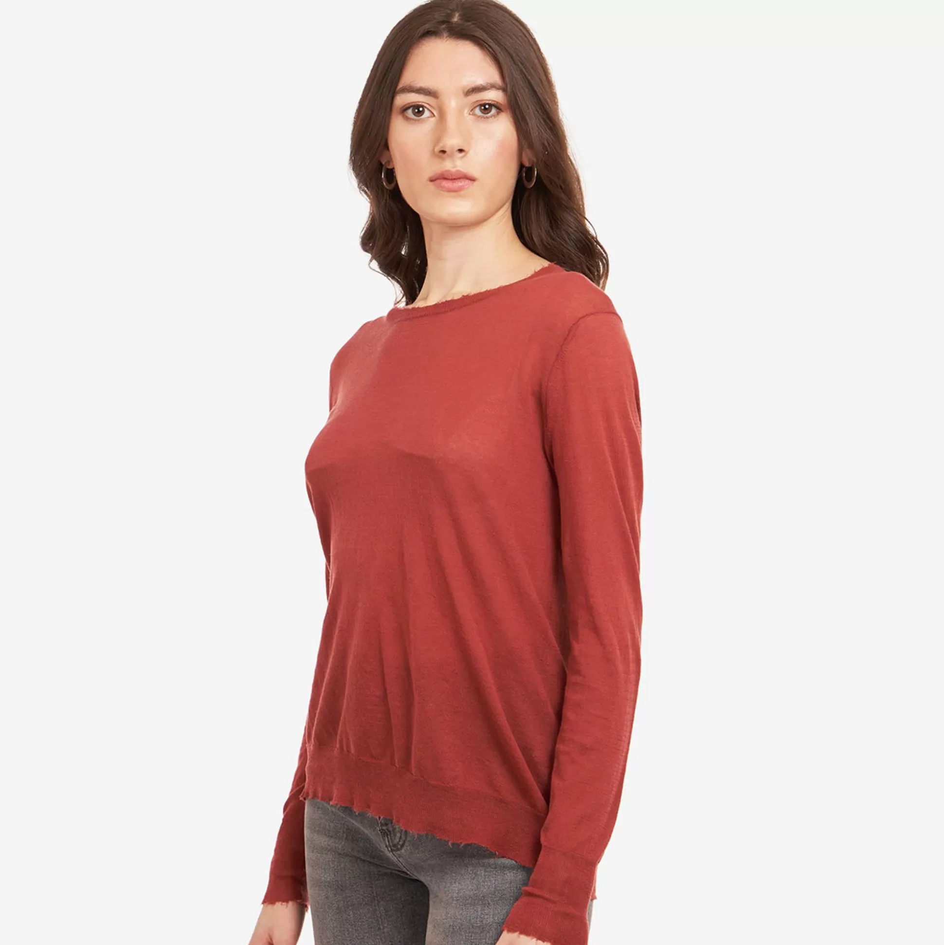 Autumn Cashmere Distressed Edge Crew In Sienna<Women Sweaters