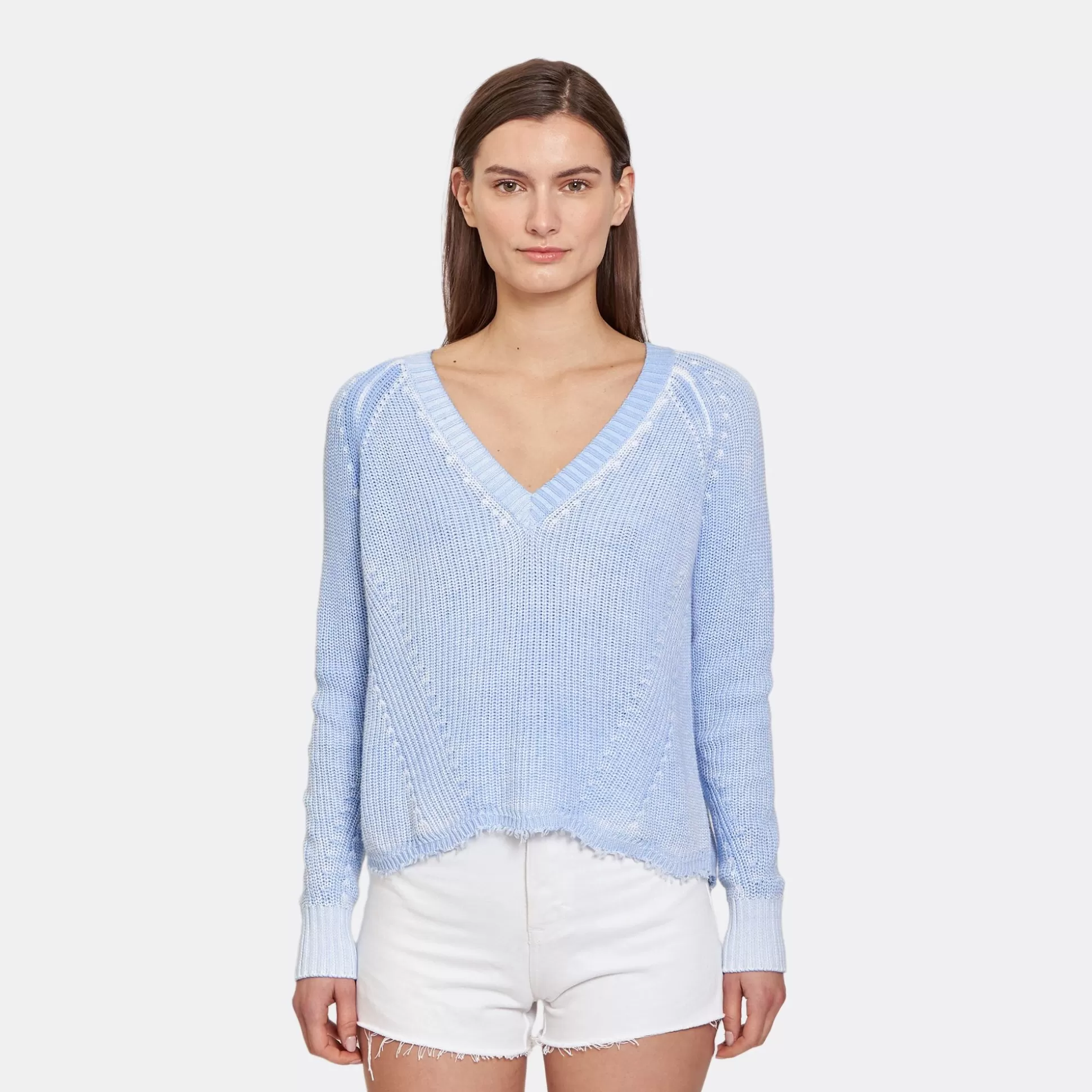 Autumn Cashmere Distressed Inked Scallop Shaker V In Glacier<Women Sweaters