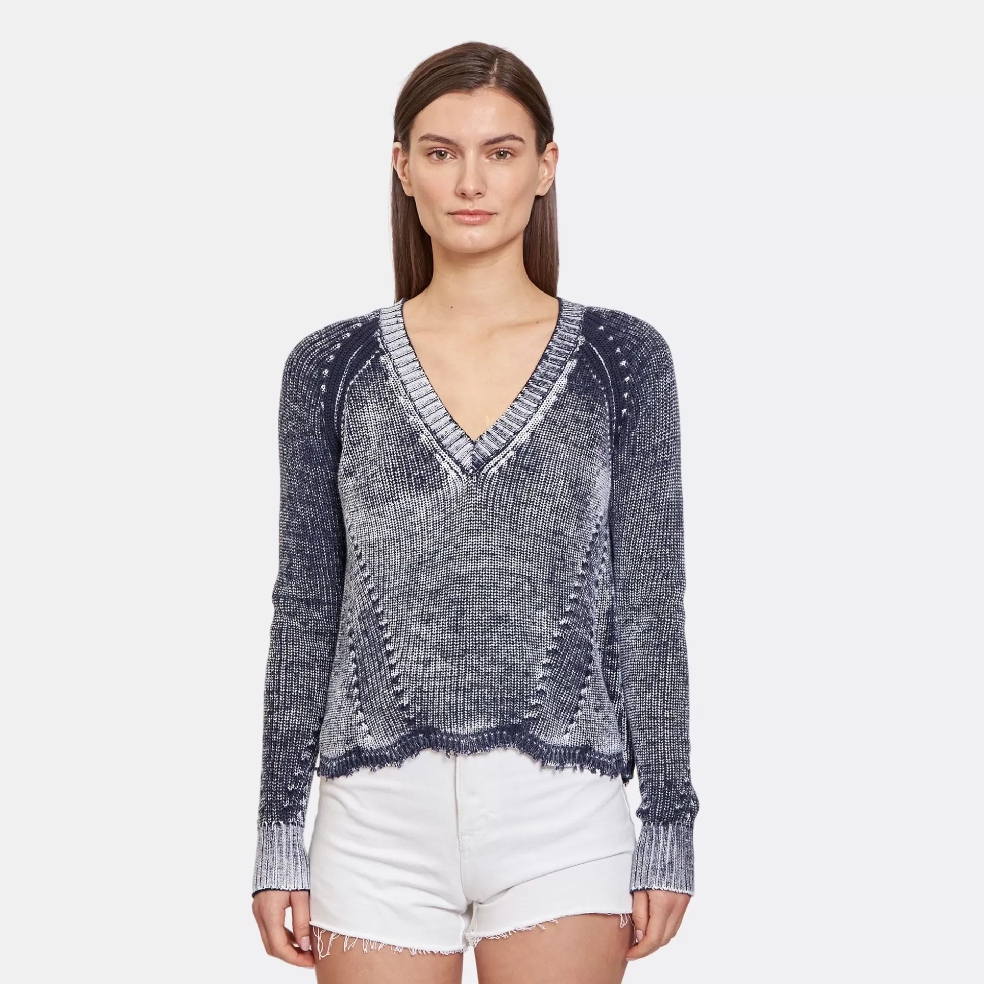 Autumn Cashmere Distressed Inked Scallop Shaker V In Navy<Women Sweaters