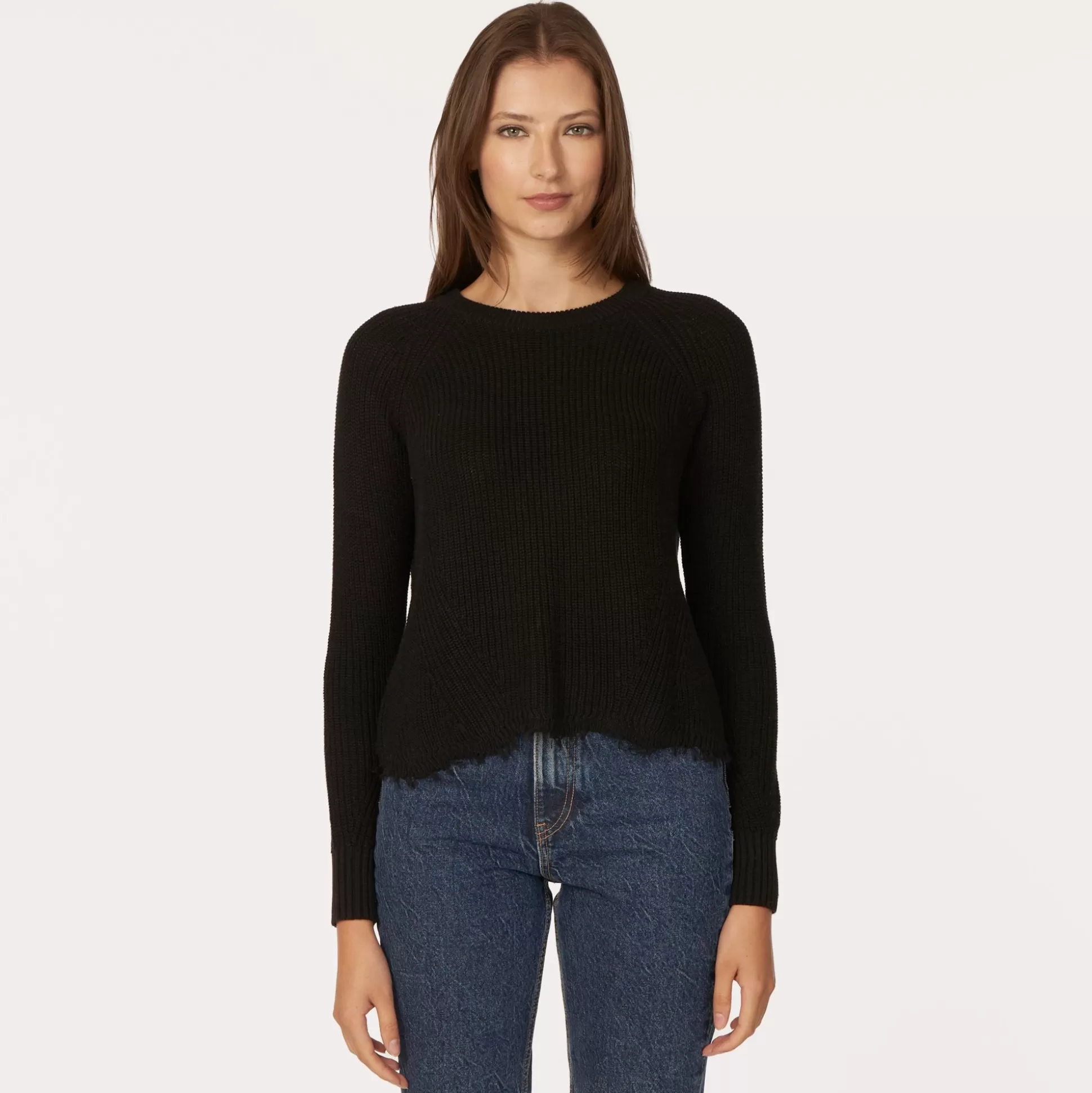 Autumn Cashmere Distressed Scallop Shaker In Black<Women Sweaters