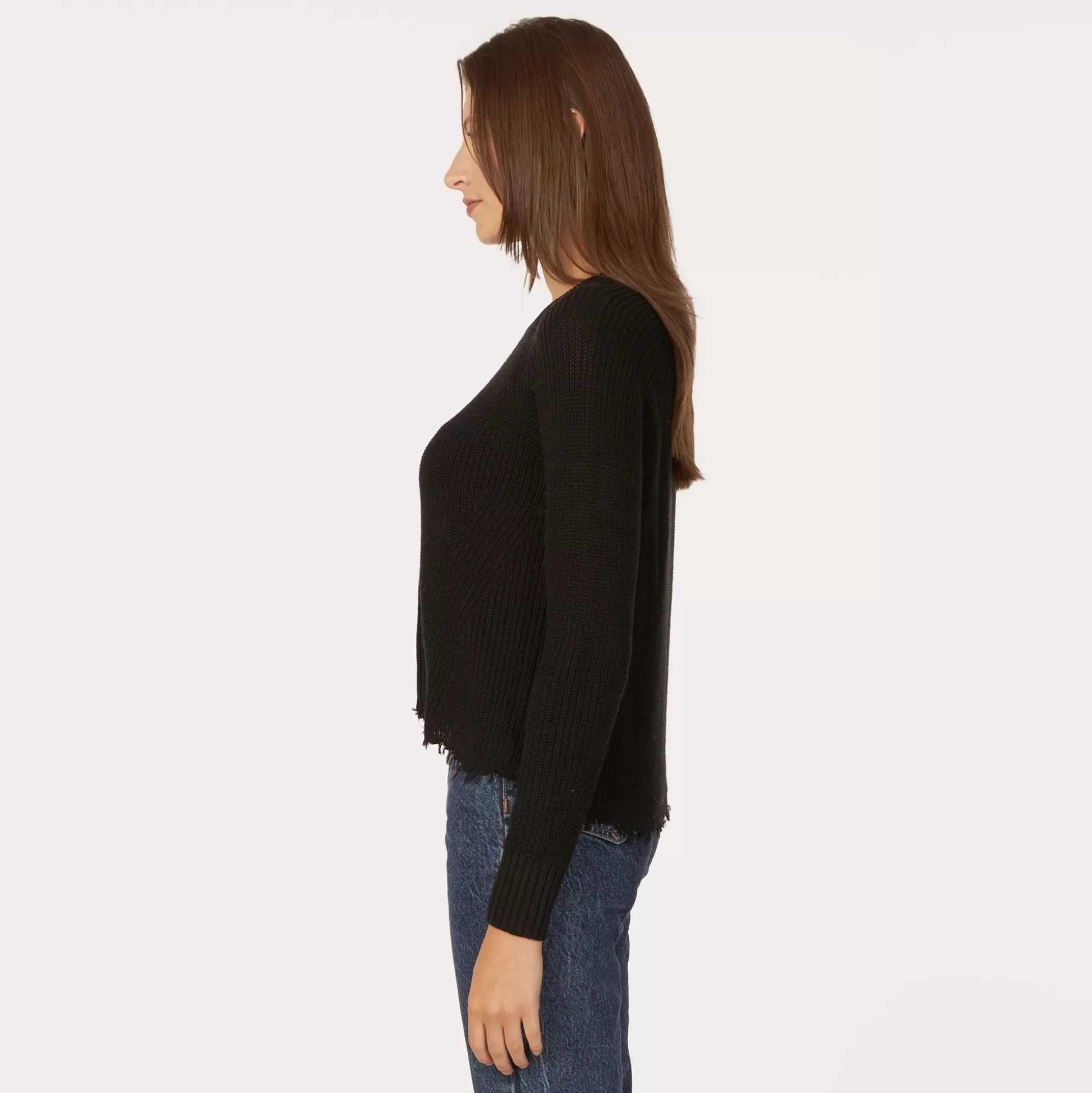 Autumn Cashmere Distressed Scallop Shaker In Black<Women Sweaters