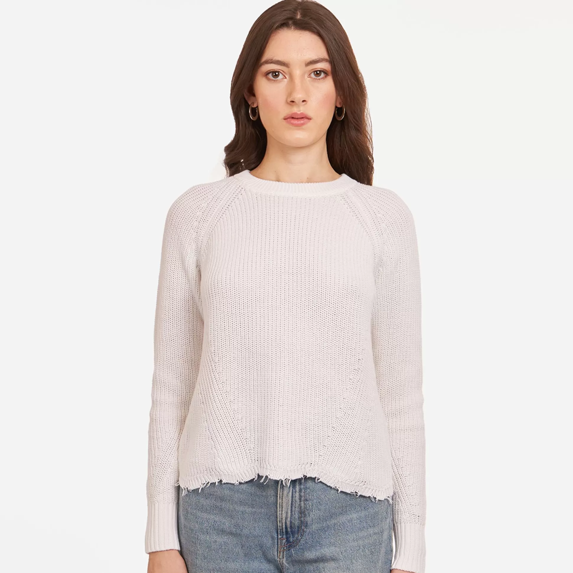 Autumn Cashmere Distressed Scallop Shaker In Bleach White<Women Sweaters