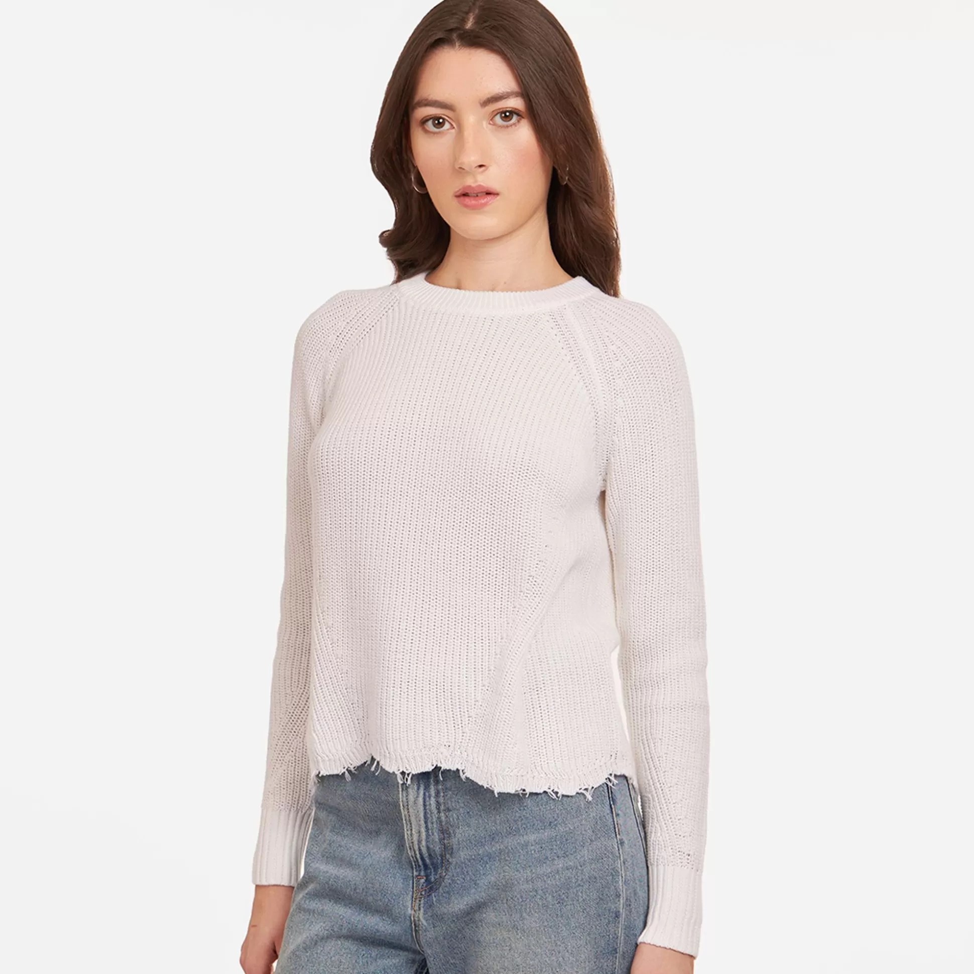 Autumn Cashmere Distressed Scallop Shaker In Bleach White<Women Sweaters