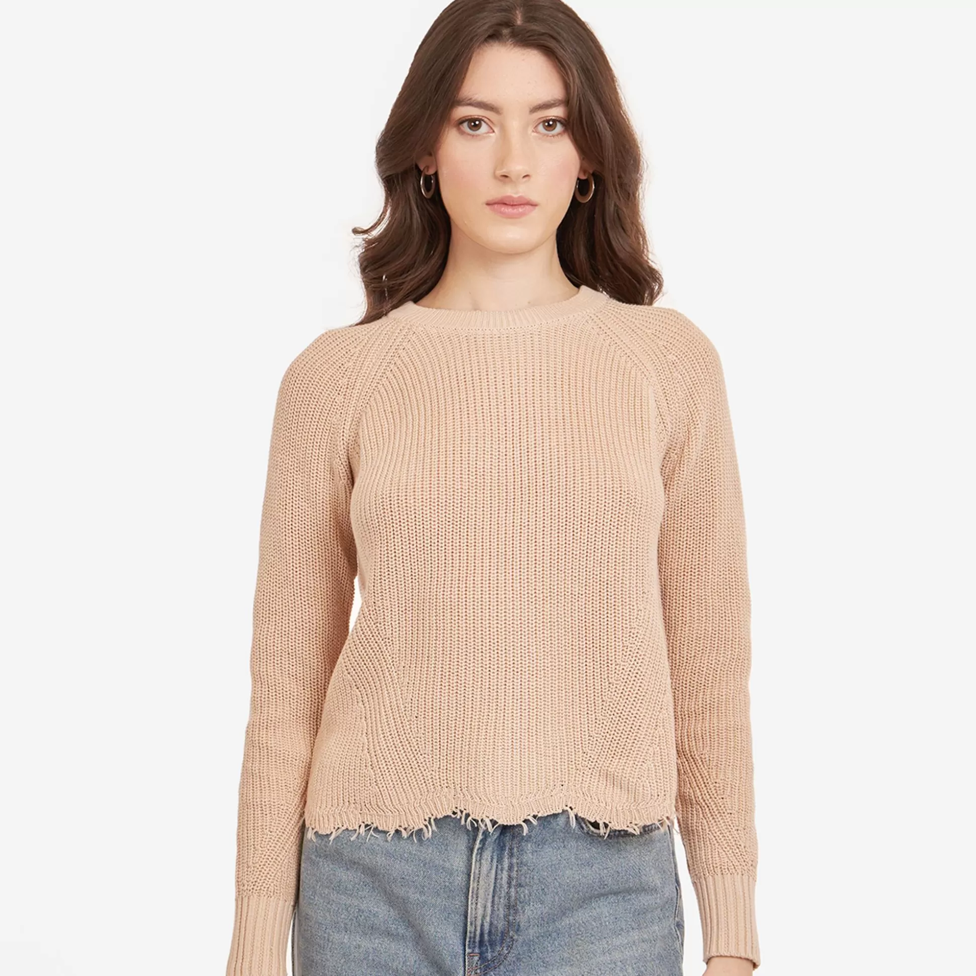 Autumn Cashmere Distressed Scallop Shaker In Latte<Women Sweaters