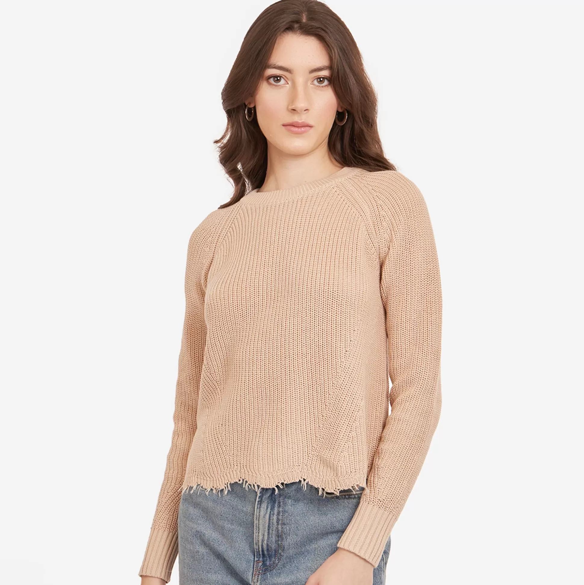 Autumn Cashmere Distressed Scallop Shaker In Latte<Women Sweaters