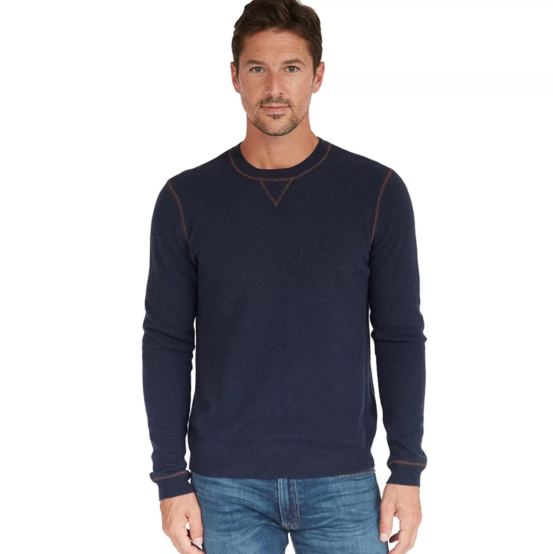 Autumn Cashmere Double Coverstitch Crew In Navy/Merlot<Men Clothing