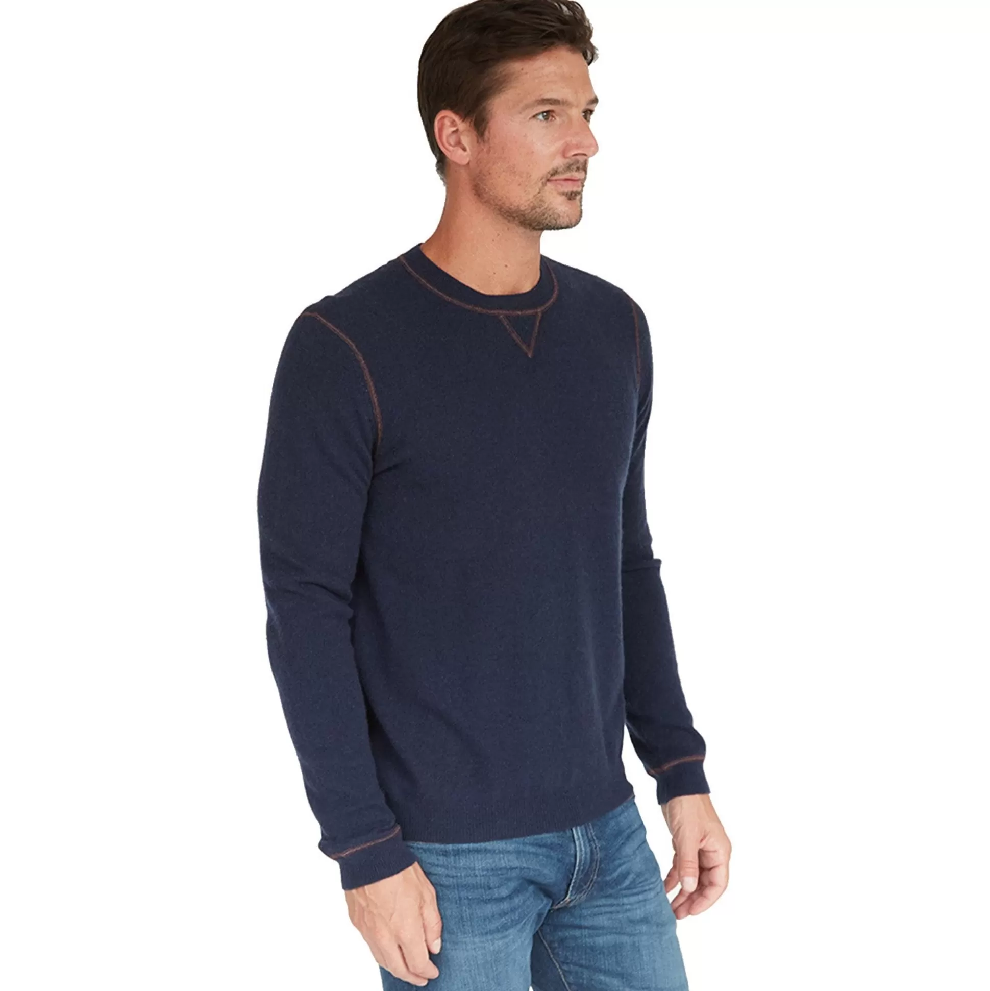 Autumn Cashmere Double Coverstitch Crew In Navy/Merlot<Men Clothing