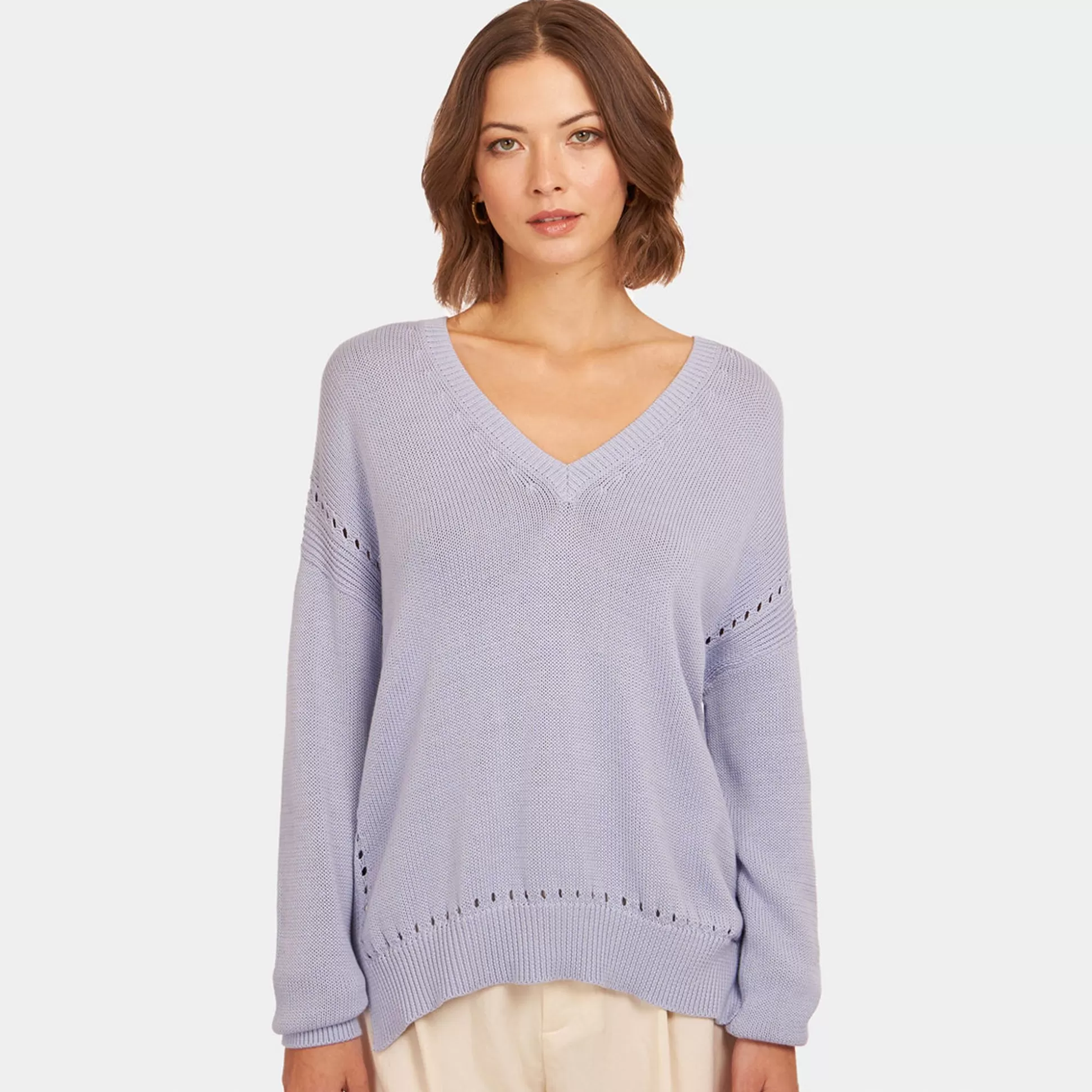 Autumn Cashmere Eyelet V Neck<Women Sweaters