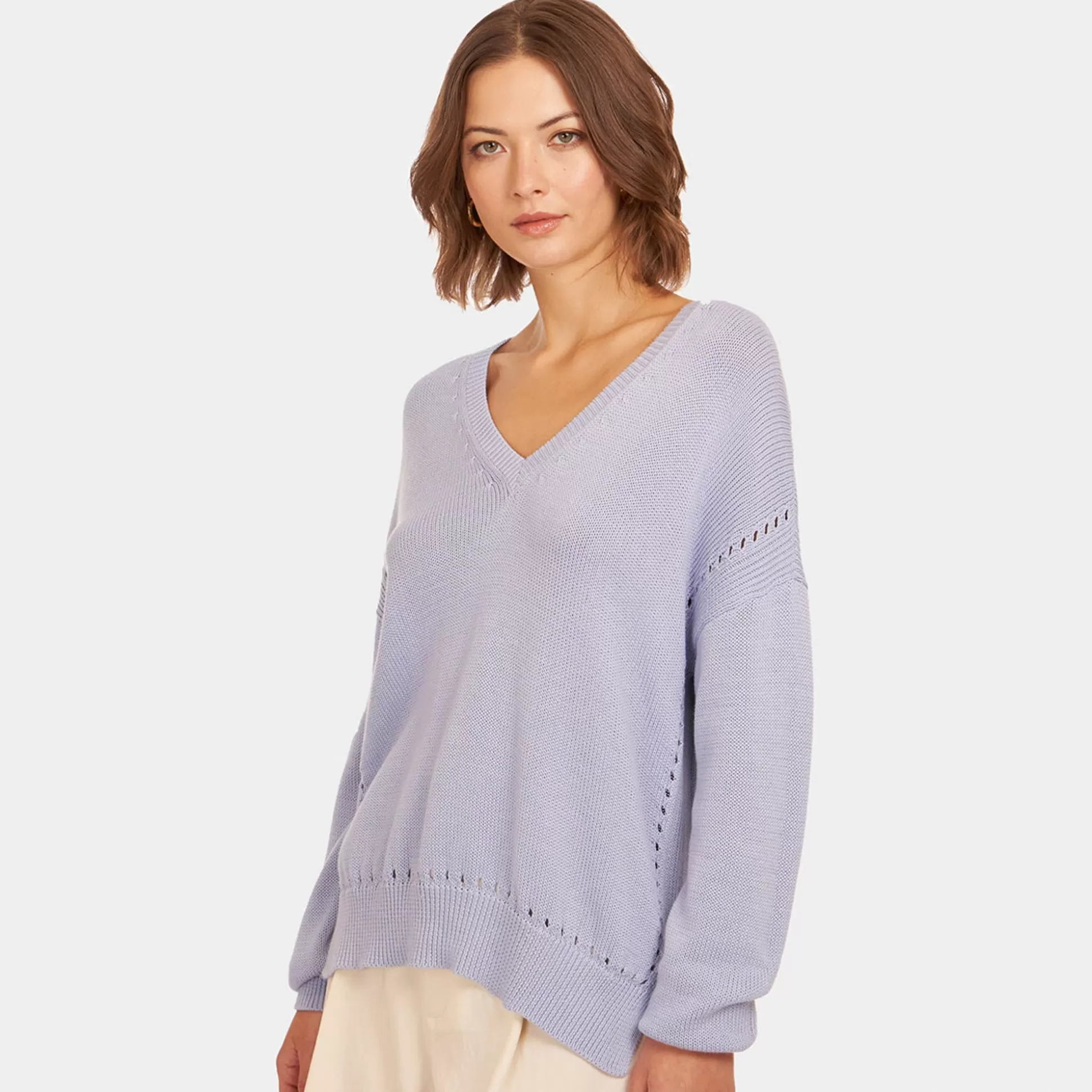 Autumn Cashmere Eyelet V Neck<Women Sweaters